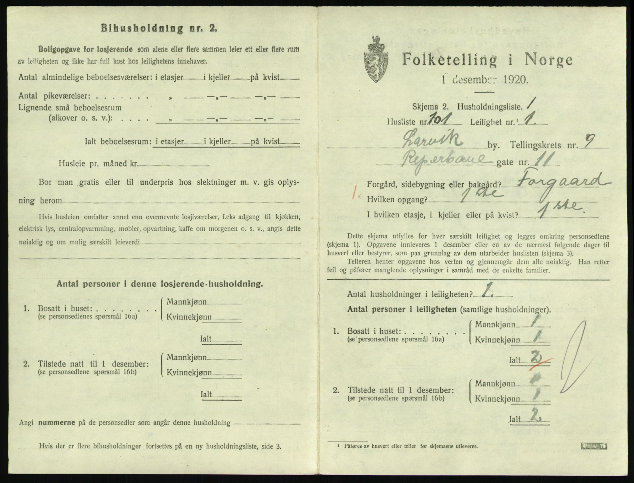 SAKO, 1920 census for Larvik, 1920, p. 7410