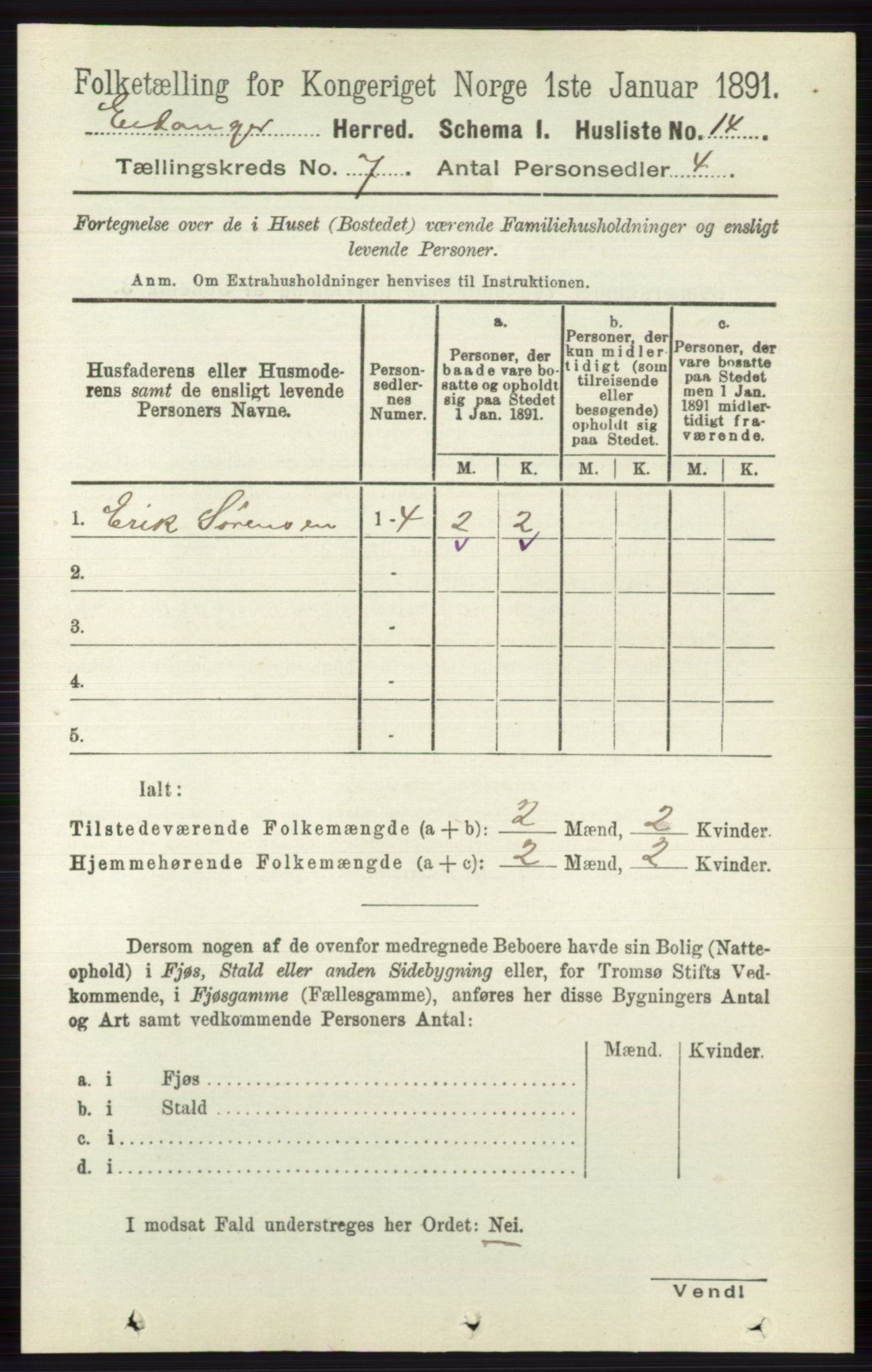 RA, 1891 census for 0813 Eidanger, 1891, p. 2740