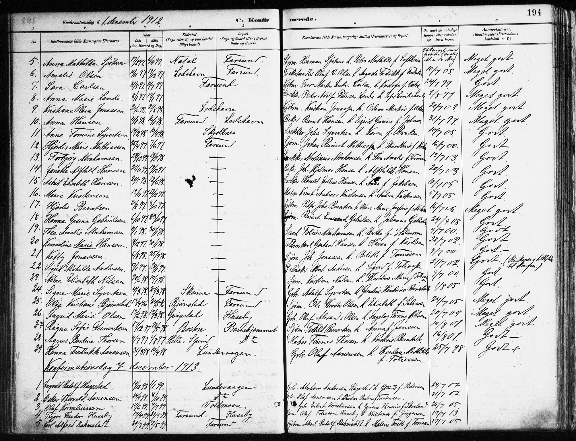 Farsund sokneprestkontor, AV/SAK-1111-0009/F/Fa/L0006: Parish register (official) no. A 6, 1887-1920, p. 194