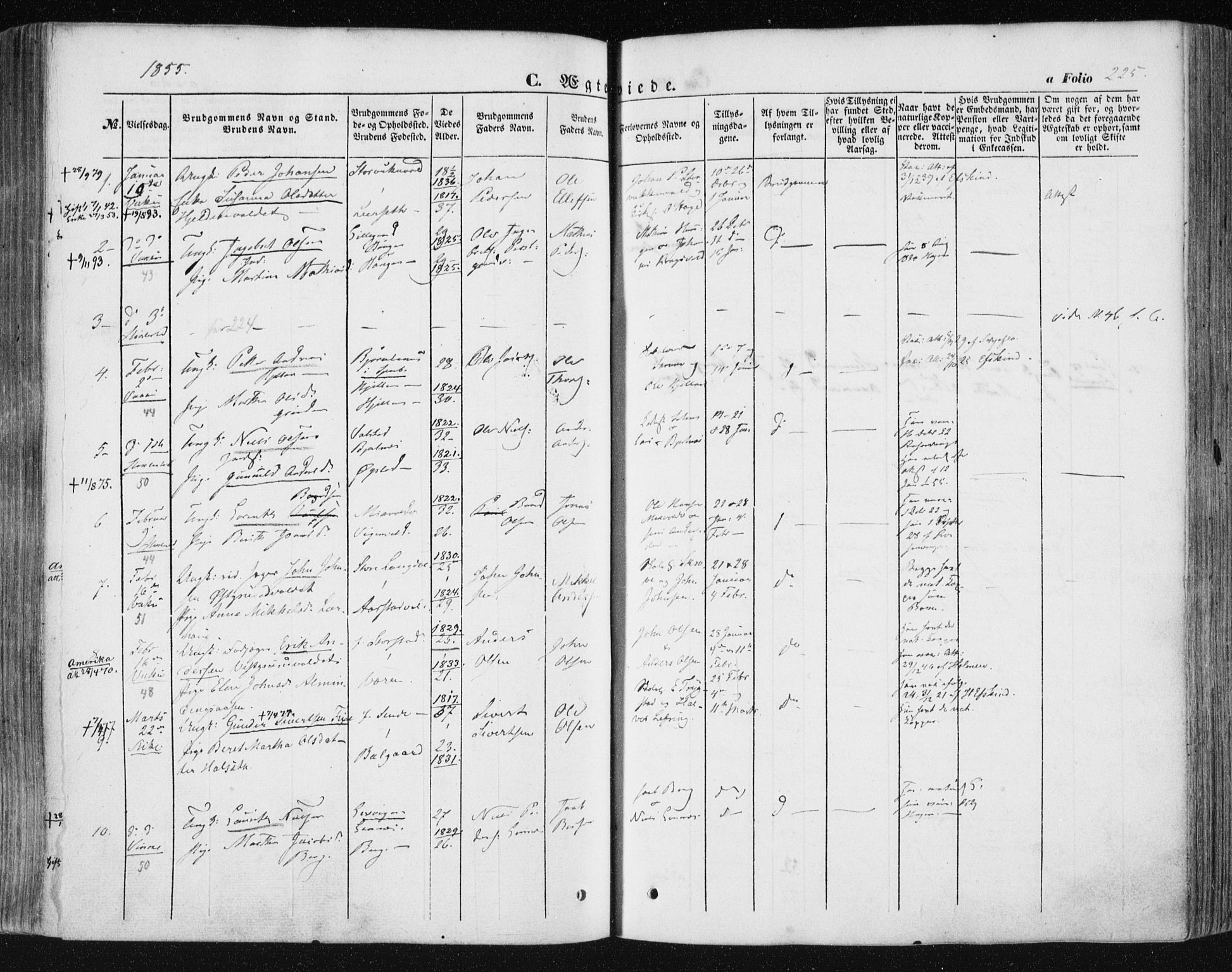 Ministerialprotokoller, klokkerbøker og fødselsregistre - Nord-Trøndelag, AV/SAT-A-1458/723/L0240: Parish register (official) no. 723A09, 1852-1860, p. 225