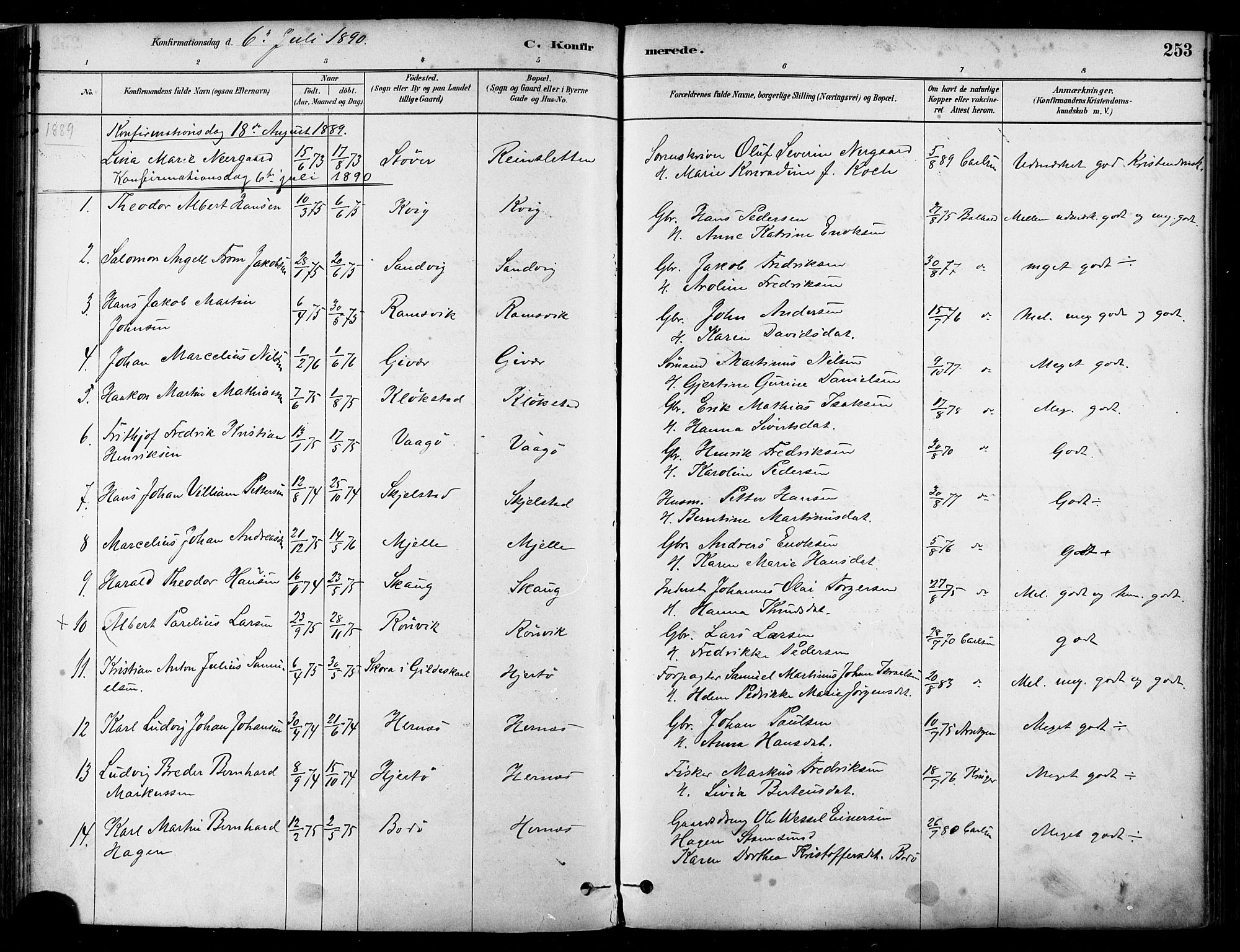 Ministerialprotokoller, klokkerbøker og fødselsregistre - Nordland, SAT/A-1459/802/L0054: Parish register (official) no. 802A01, 1879-1893, p. 253