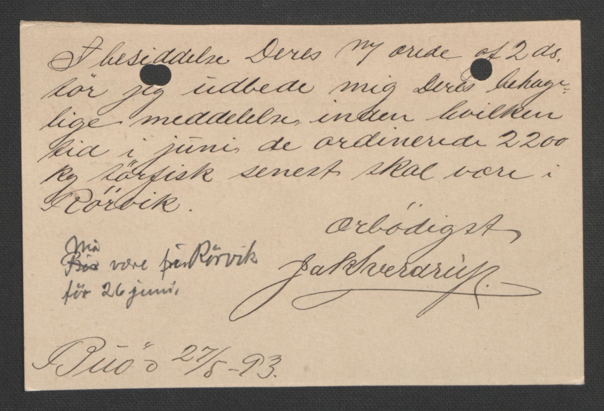 Arbeidskomitéen for Fridtjof Nansens polarekspedisjon, AV/RA-PA-0061/D/L0004: Innk. brev og telegrammer vedr. proviant og utrustning, 1892-1893, p. 801