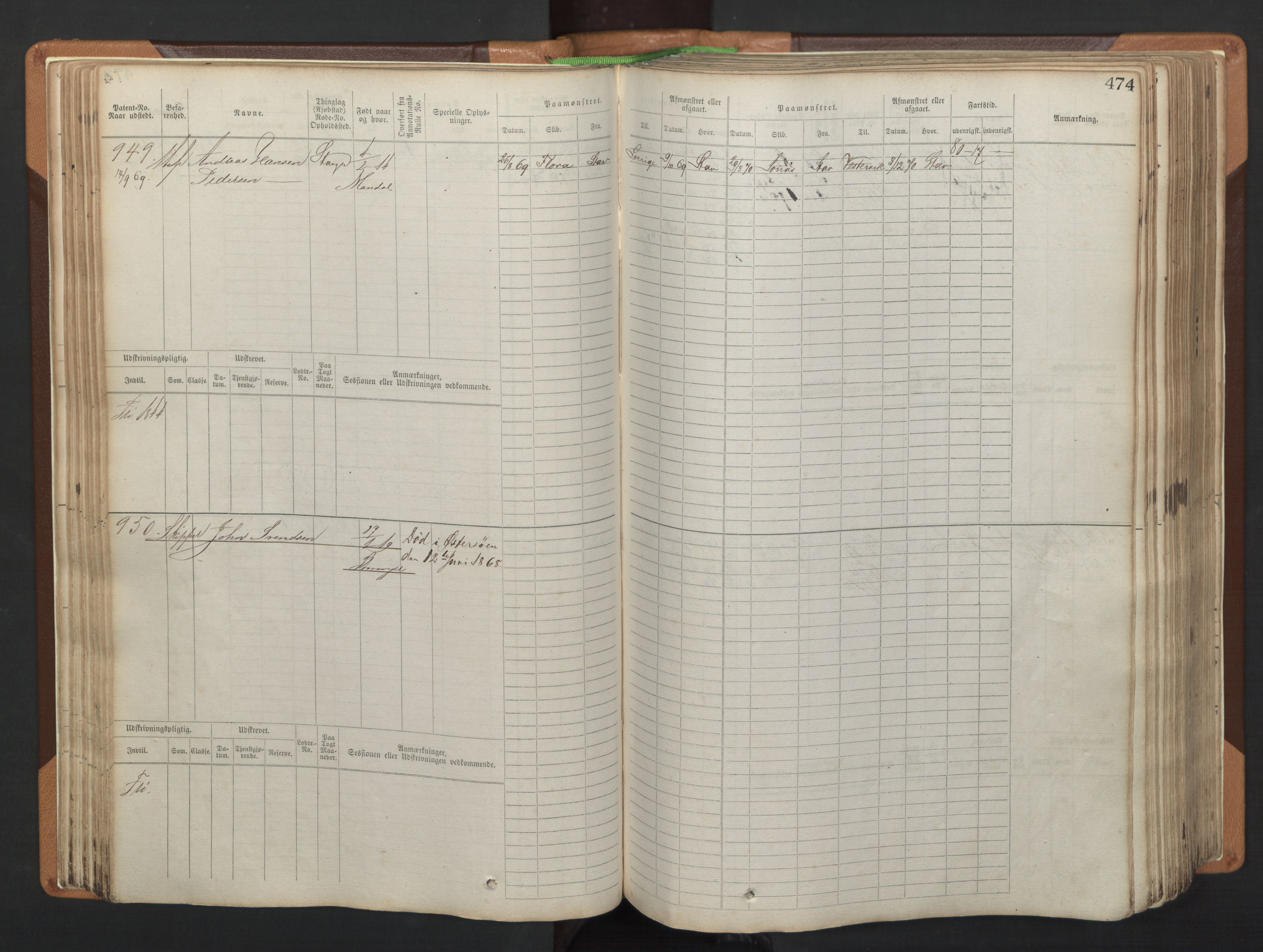 Stavanger sjømannskontor, AV/SAST-A-102006/F/Fb/Fbb/L0005: Sjøfartshovedrulle, patentnr. 793-1606 (del 2), 1869-1880, p. 84