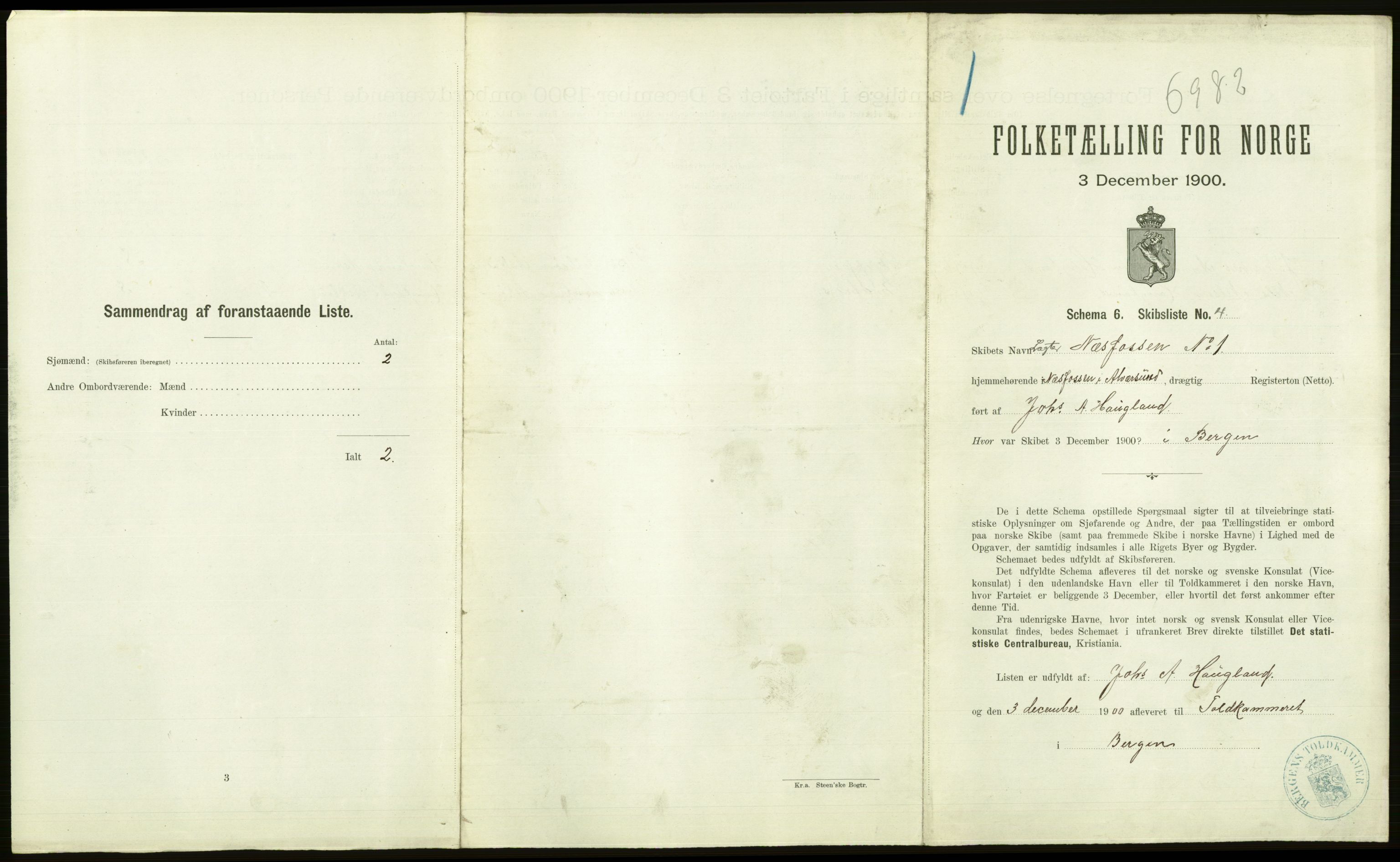 RA, 1900 Census - ship lists from ships in Norwegian harbours, harbours abroad and at sea, 1900, p. 1177