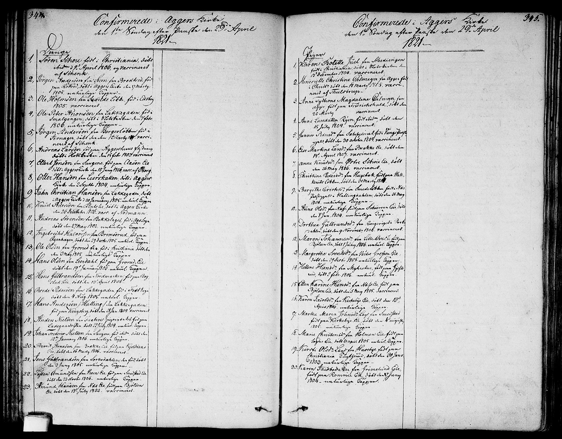 Aker prestekontor kirkebøker, SAO/A-10861/G/L0004: Parish register (copy) no. 4, 1819-1829, p. 344-345