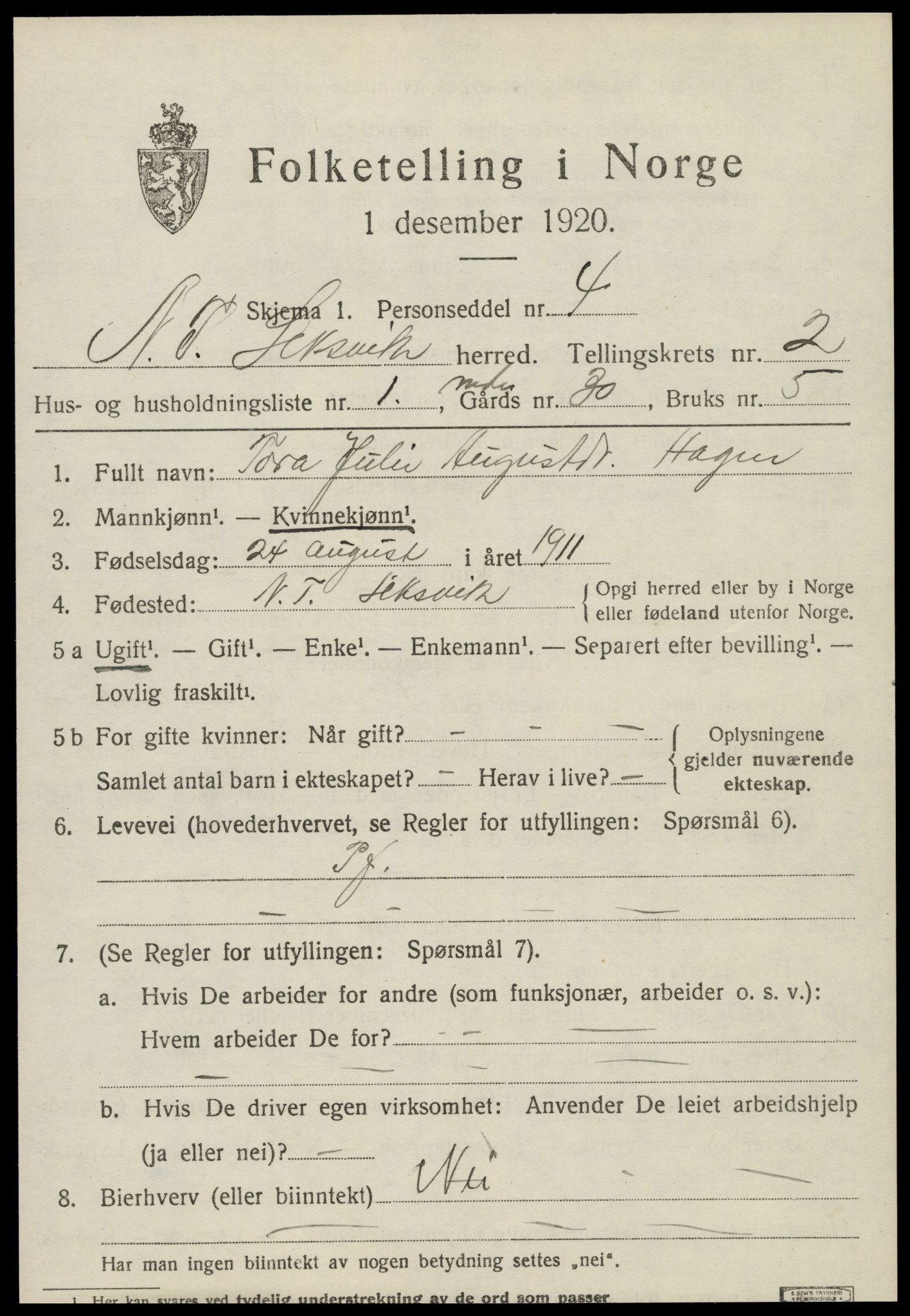 SAT, 1920 census for Leksvik, 1920, p. 1832