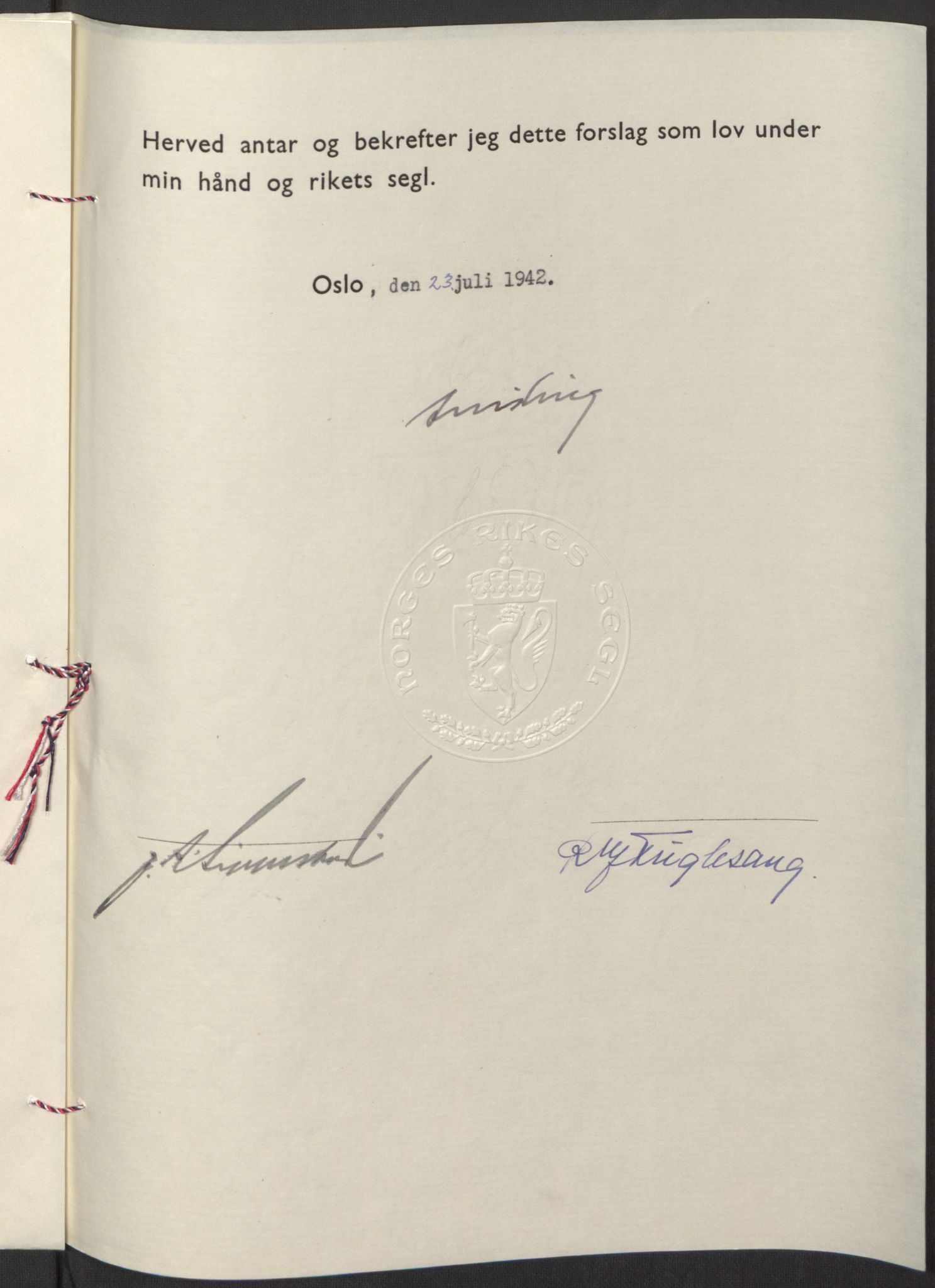 NS-administrasjonen 1940-1945 (Statsrådsekretariatet, de kommisariske statsråder mm), RA/S-4279/D/Db/L0098: Lover II, 1942, p. 230