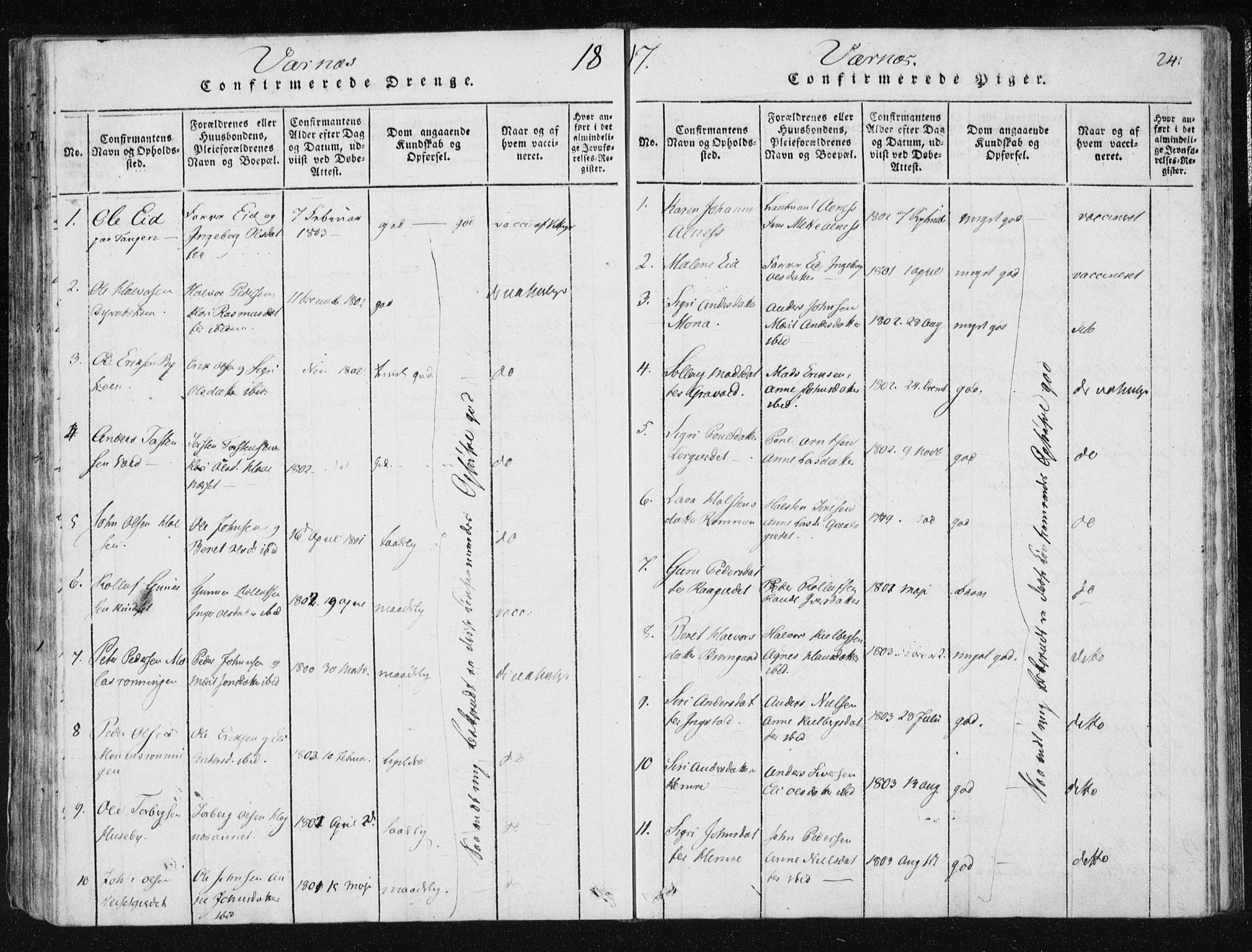 Ministerialprotokoller, klokkerbøker og fødselsregistre - Nord-Trøndelag, SAT/A-1458/709/L0061: Parish register (official) no. 709A08 /1, 1815-1819, p. 241