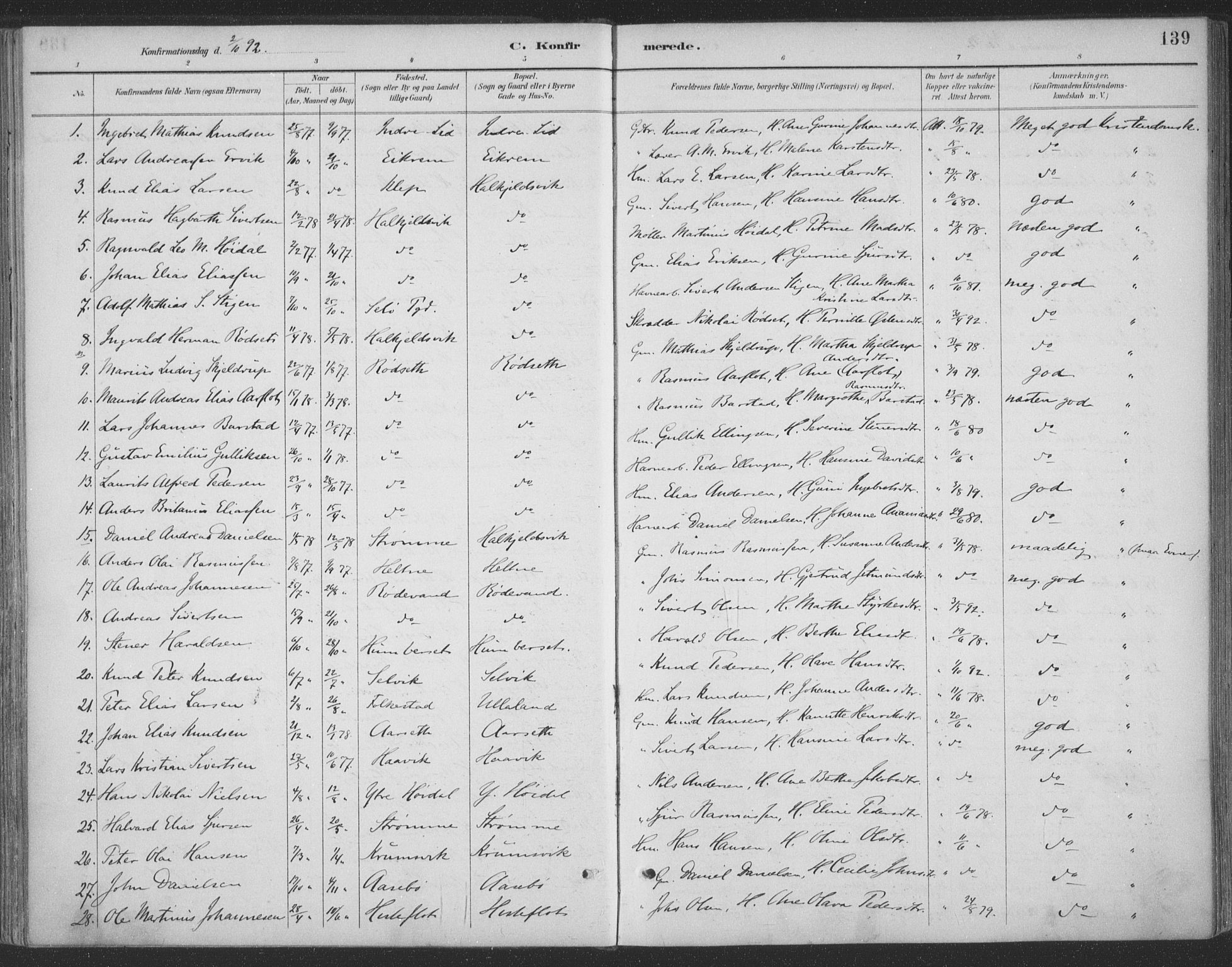 Ministerialprotokoller, klokkerbøker og fødselsregistre - Møre og Romsdal, AV/SAT-A-1454/511/L0142: Parish register (official) no. 511A09, 1891-1905, p. 139