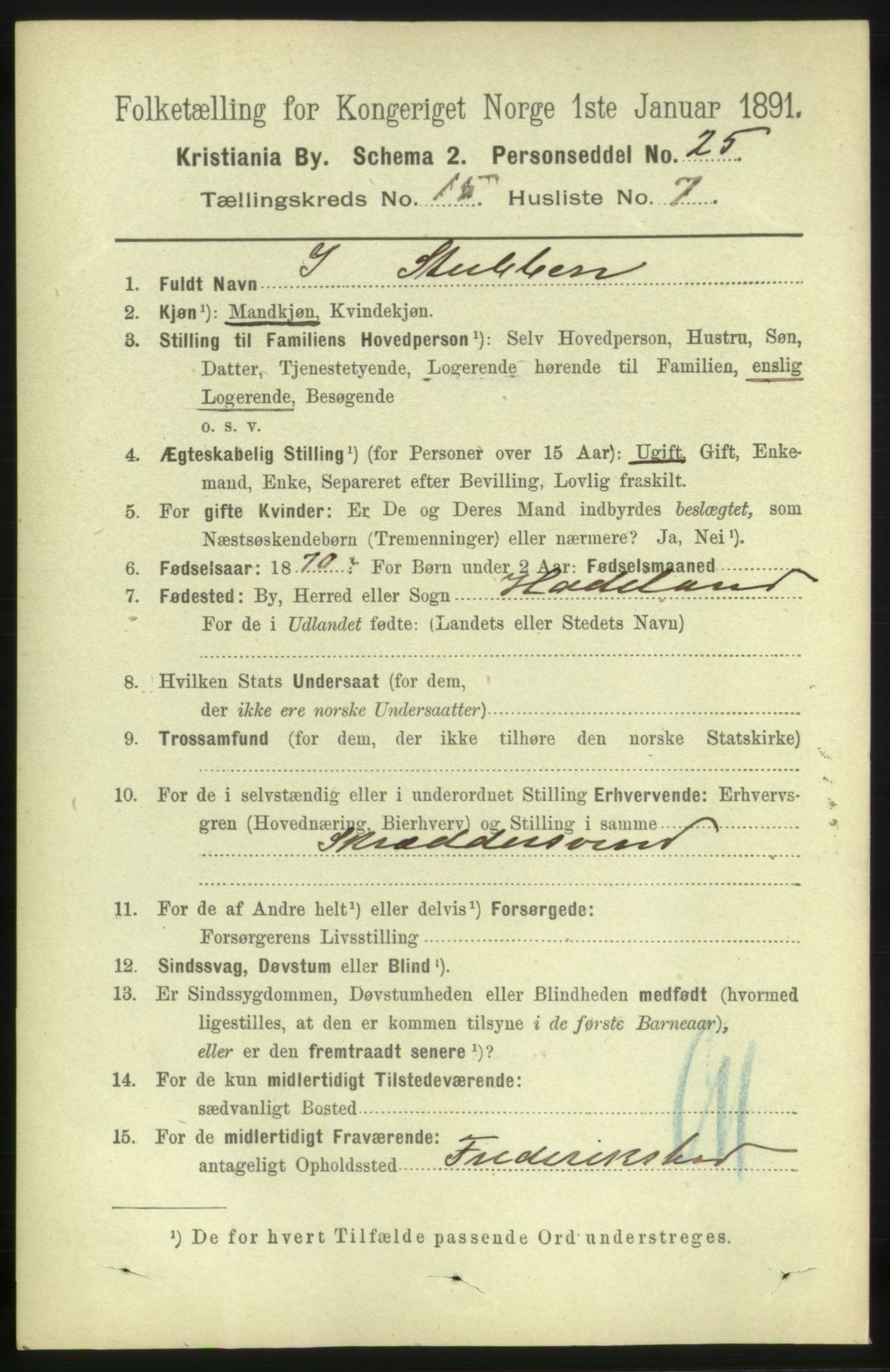 RA, 1891 census for 0301 Kristiania, 1891, p. 6985