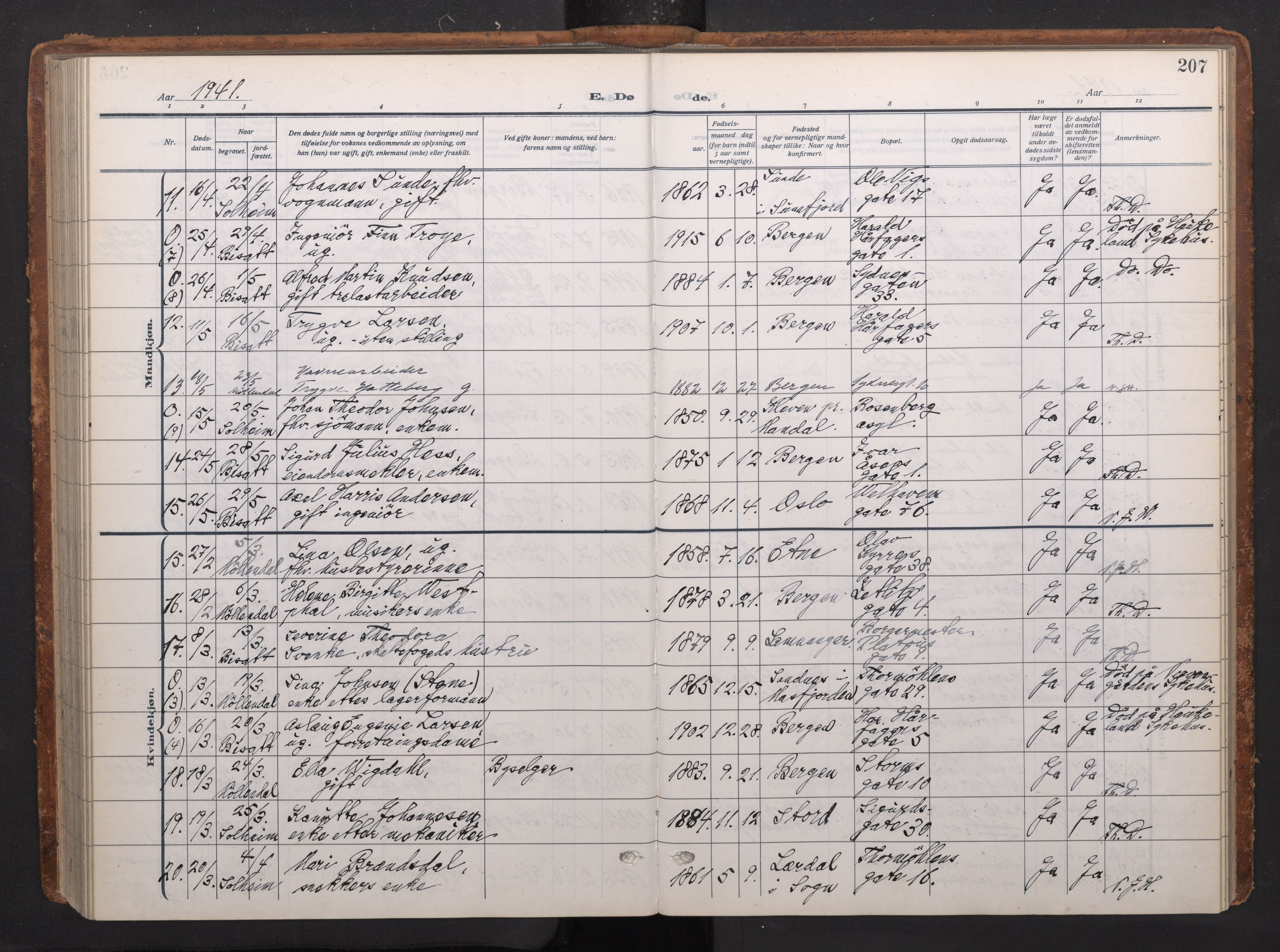 Johanneskirken sokneprestembete, AV/SAB-A-76001/H/Haa/L0020: Parish register (official) no. E 2, 1916-1951, p. 207