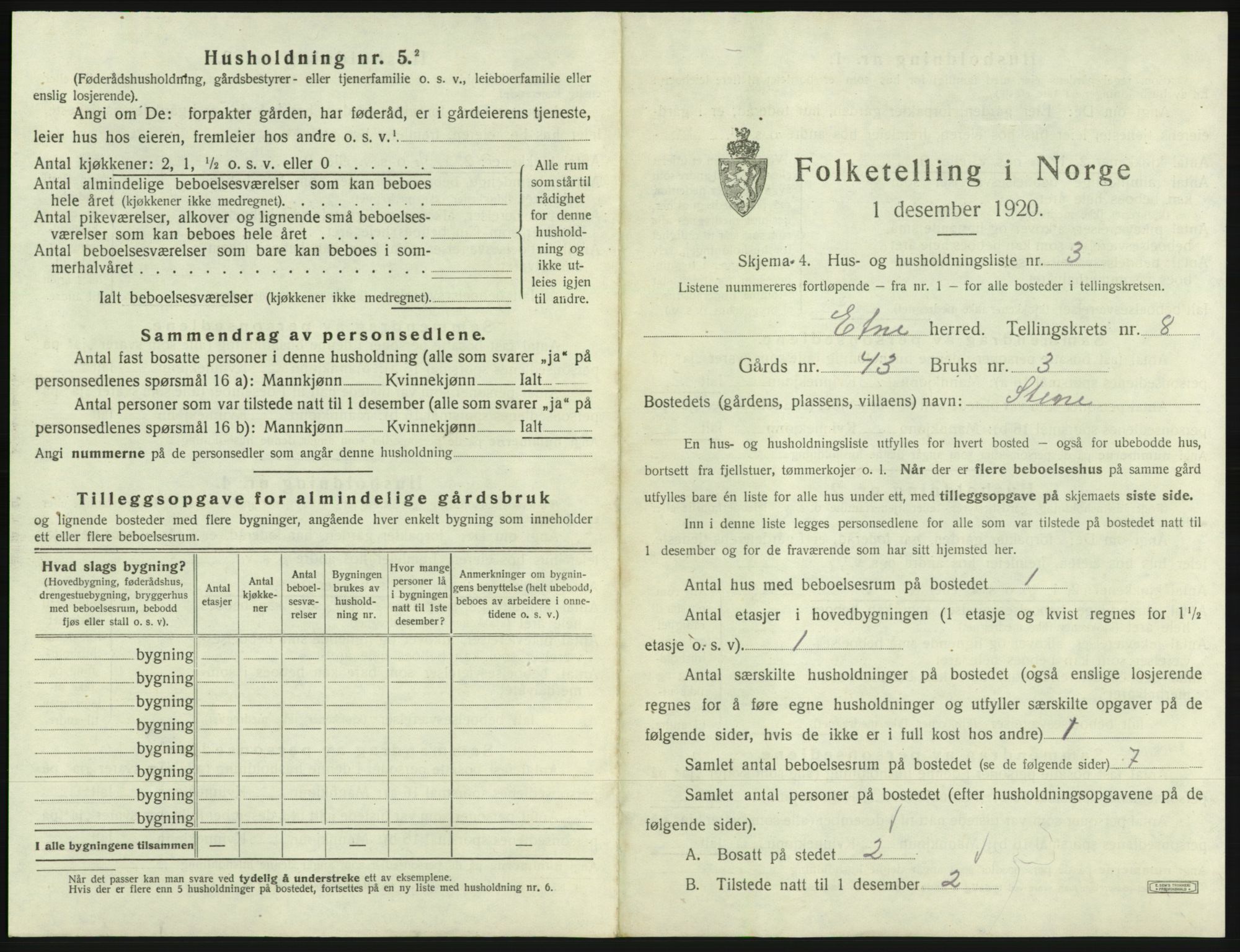 SAB, 1920 census for Etne, 1920, p. 586