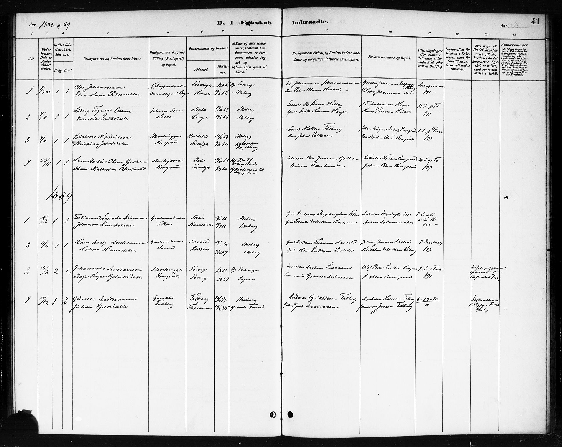 Skjeberg prestekontor Kirkebøker, AV/SAO-A-10923/F/Fb/L0001: Parish register (official) no. II 1, 1886-1894, p. 41