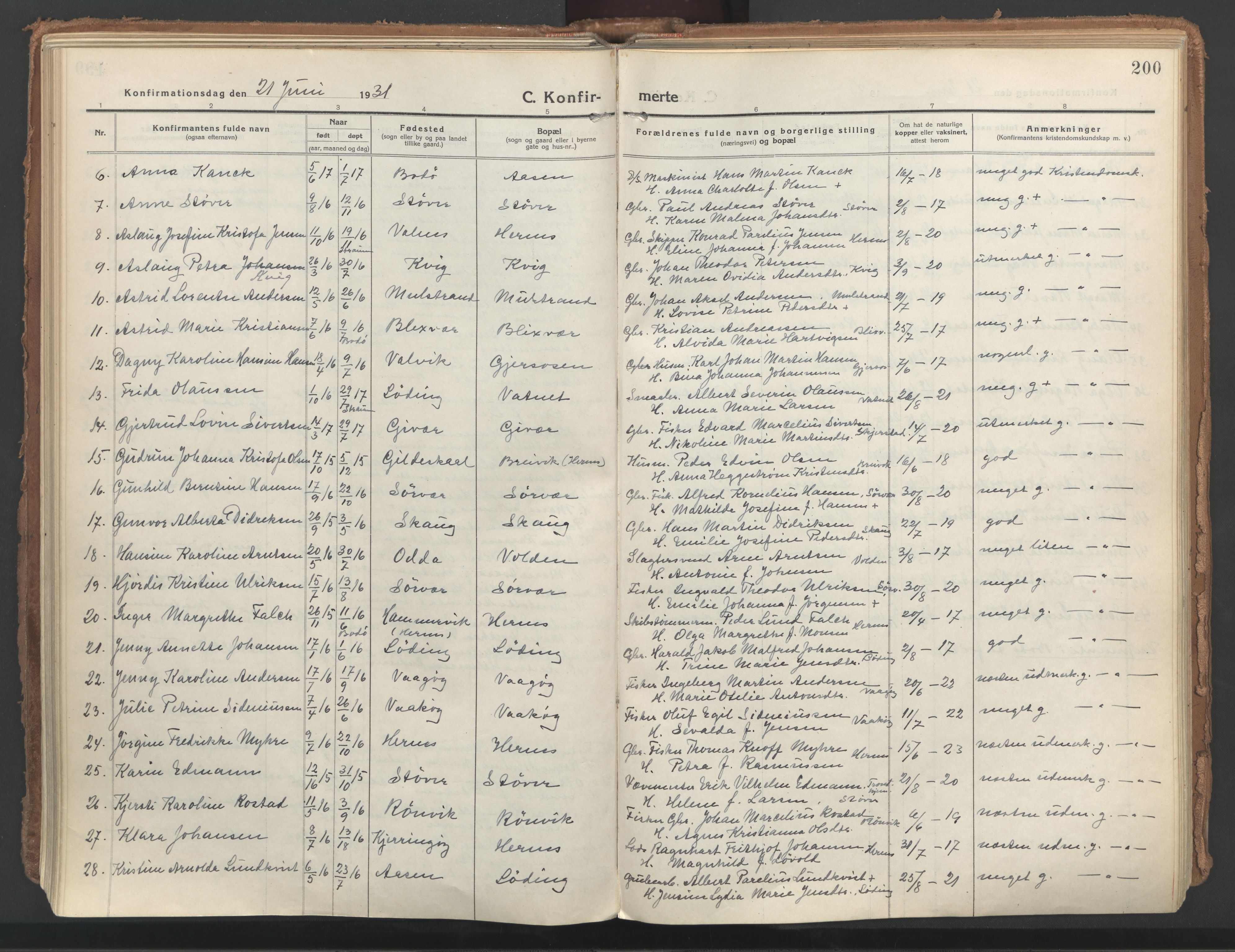 Ministerialprotokoller, klokkerbøker og fødselsregistre - Nordland, AV/SAT-A-1459/802/L0060: Parish register (official) no. 802A07, 1916-1933, p. 200