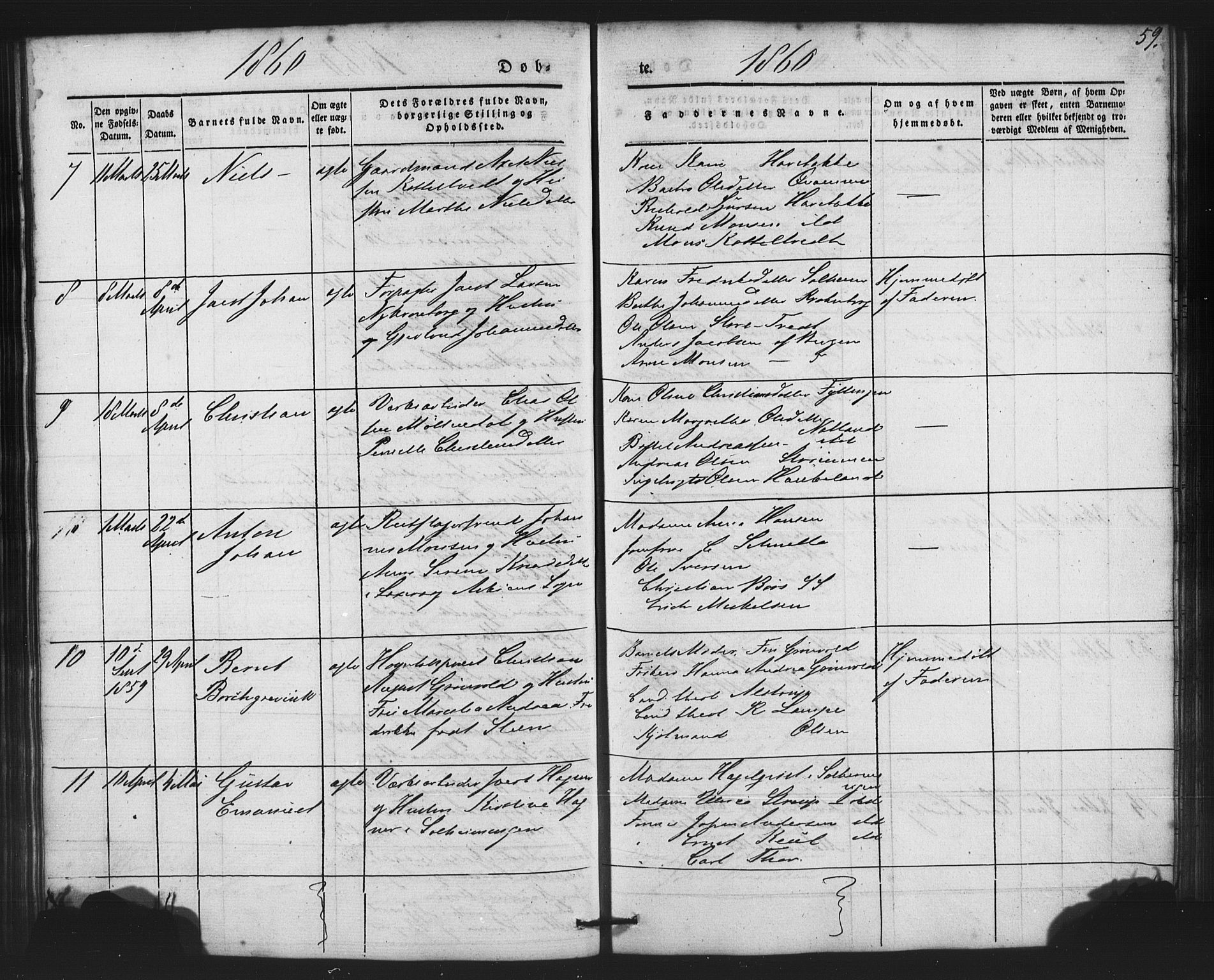 St. Jørgens hospital og Årstad sokneprestembete, AV/SAB-A-99934: Parish register (copy) no. A 2, 1843-1863, p. 59