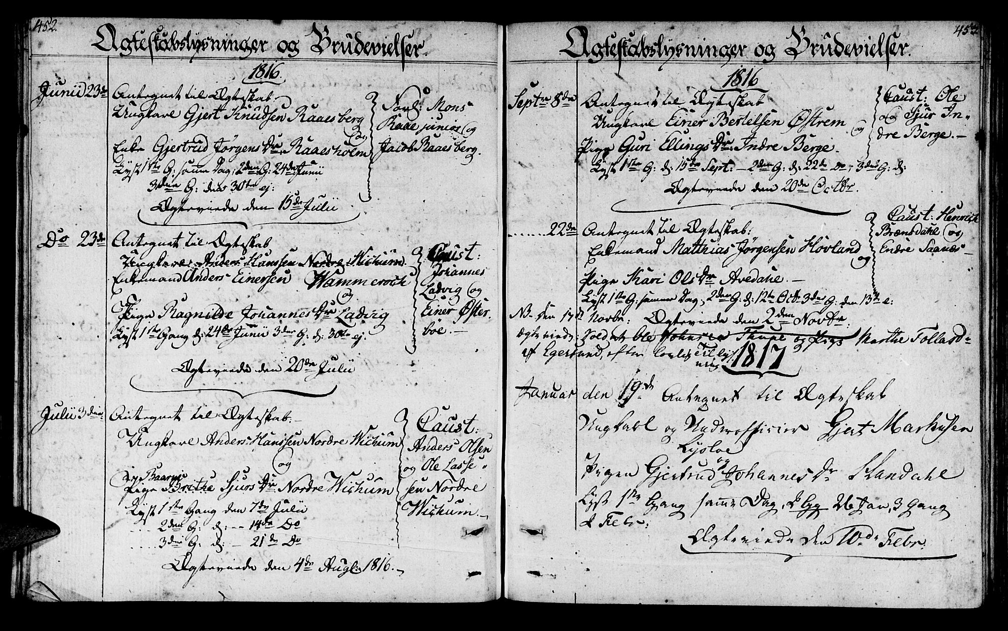 Lavik sokneprestembete, SAB/A-80901: Parish register (official) no. A 1, 1809-1822, p. 452-453