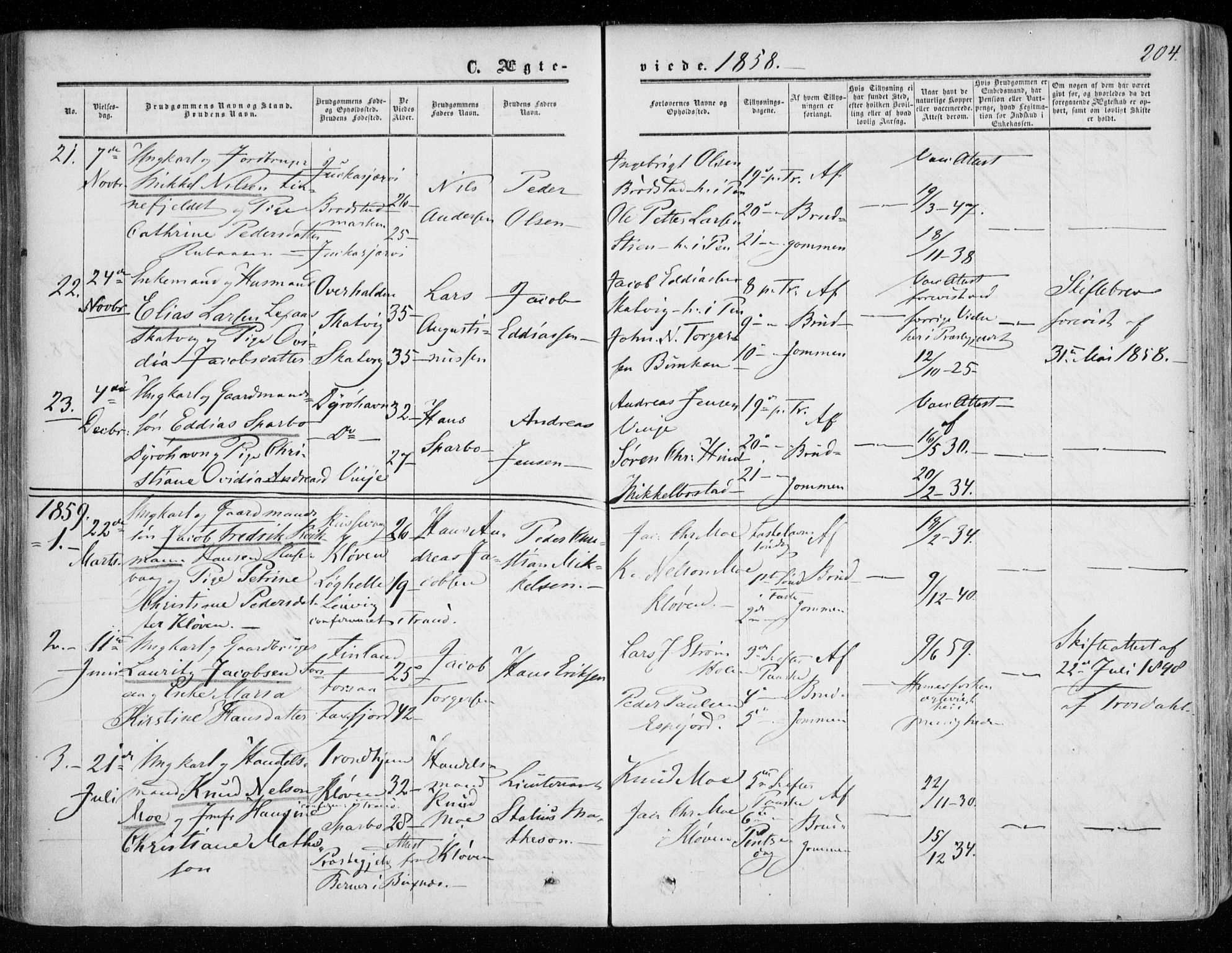 Tranøy sokneprestkontor, SATØ/S-1313/I/Ia/Iaa/L0007kirke: Parish register (official) no. 7, 1856-1866, p. 204