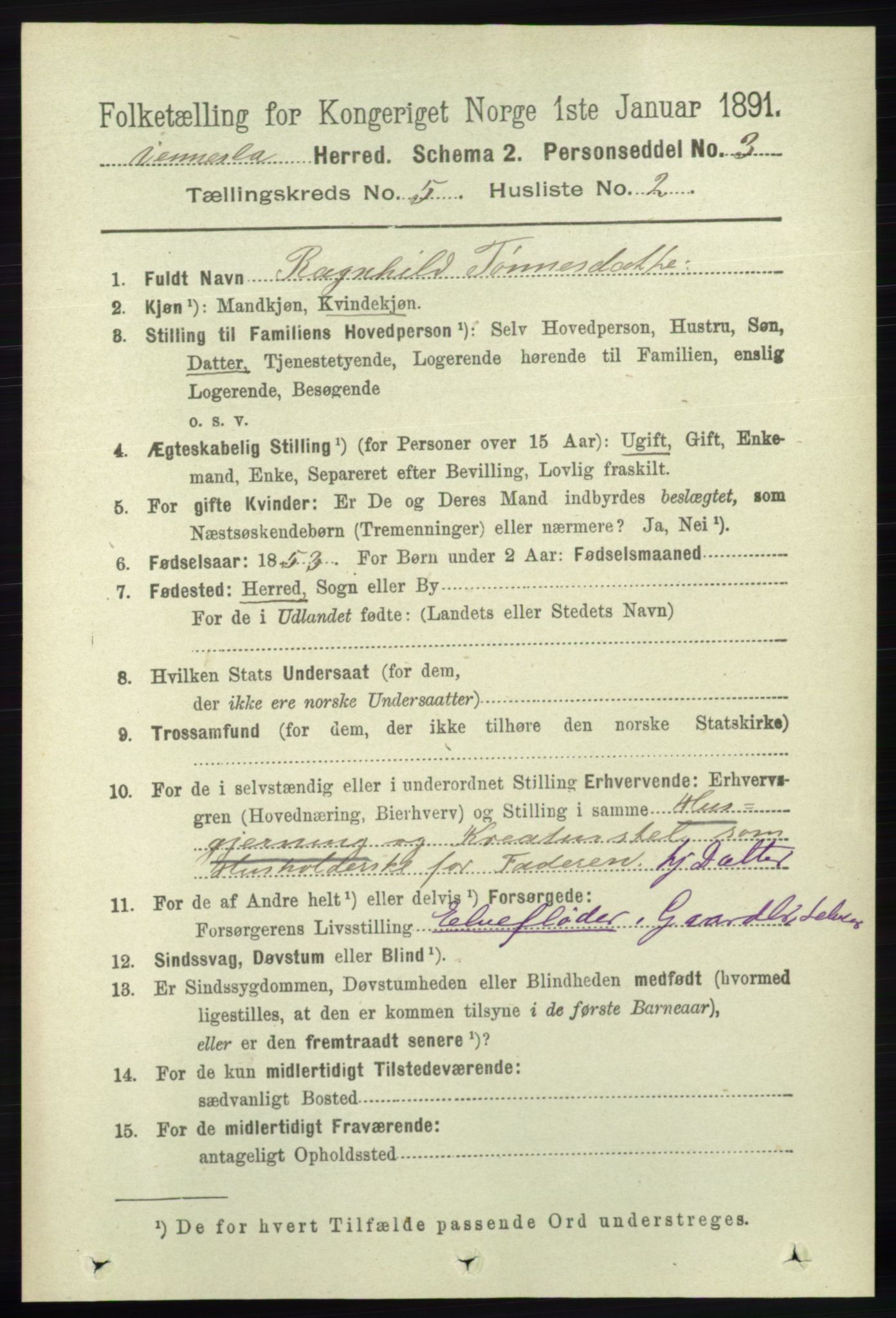 RA, 1891 census for 1014 Vennesla, 1891, p. 1221