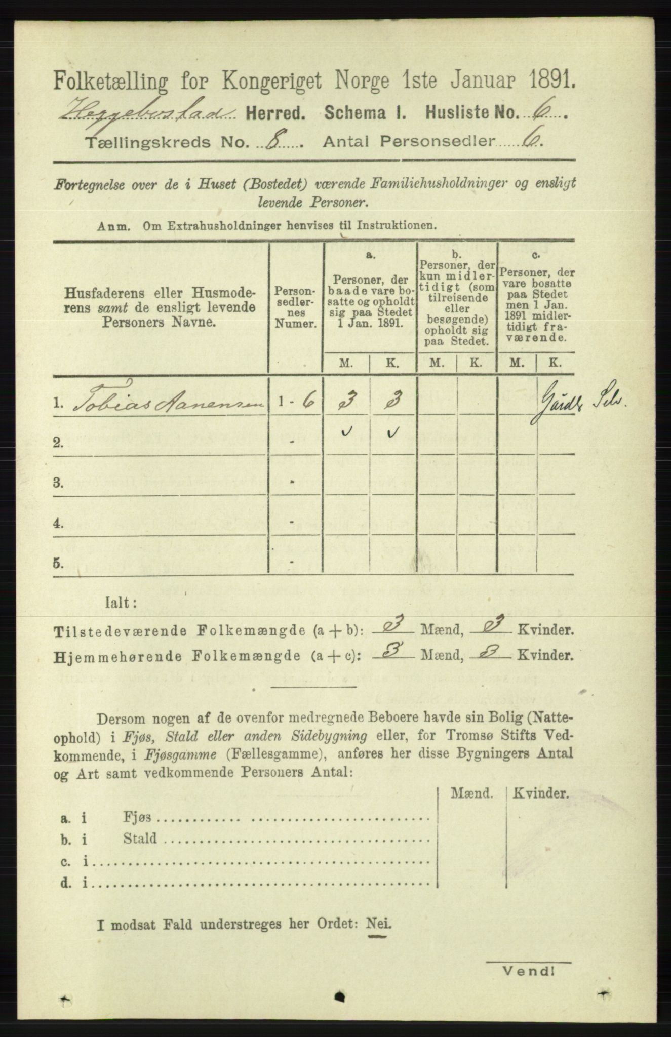 RA, 1891 census for 1034 Hægebostad, 1891, p. 2425