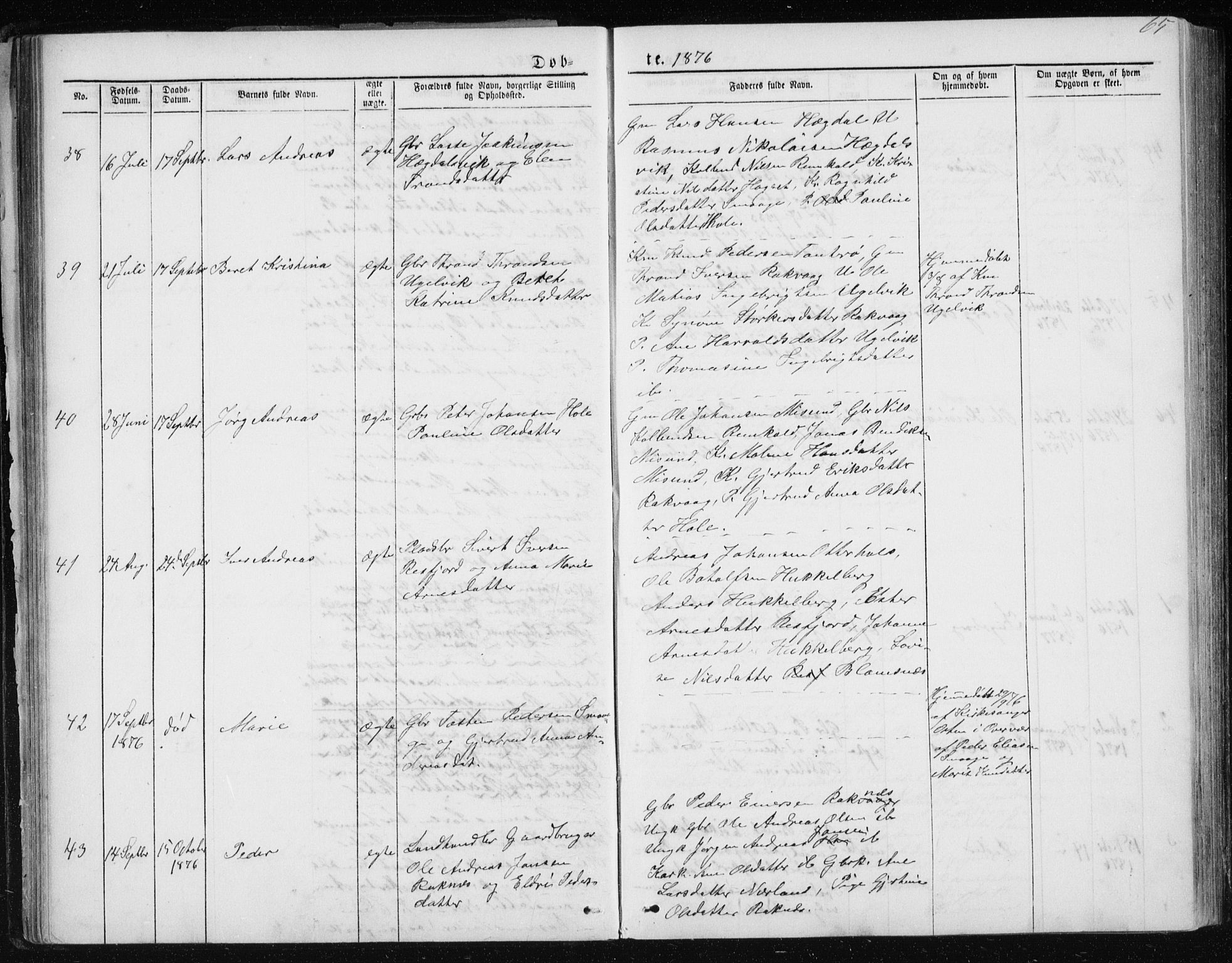 Ministerialprotokoller, klokkerbøker og fødselsregistre - Møre og Romsdal, AV/SAT-A-1454/560/L0724: Parish register (copy) no. 560C01, 1867-1892, p. 65