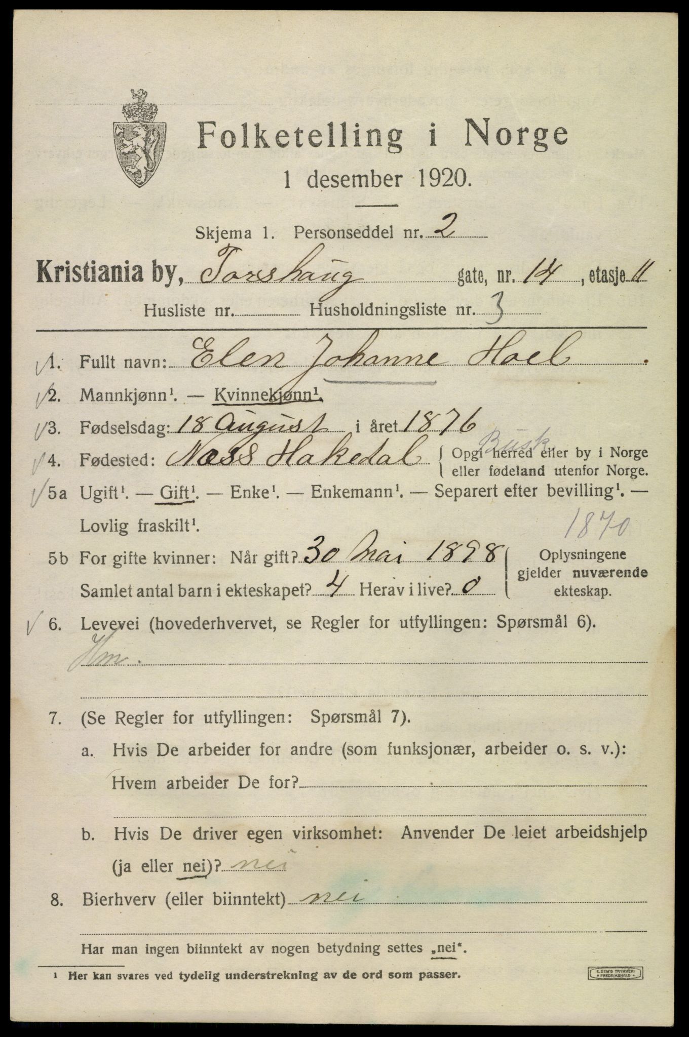 SAO, 1920 census for Kristiania, 1920, p. 592501