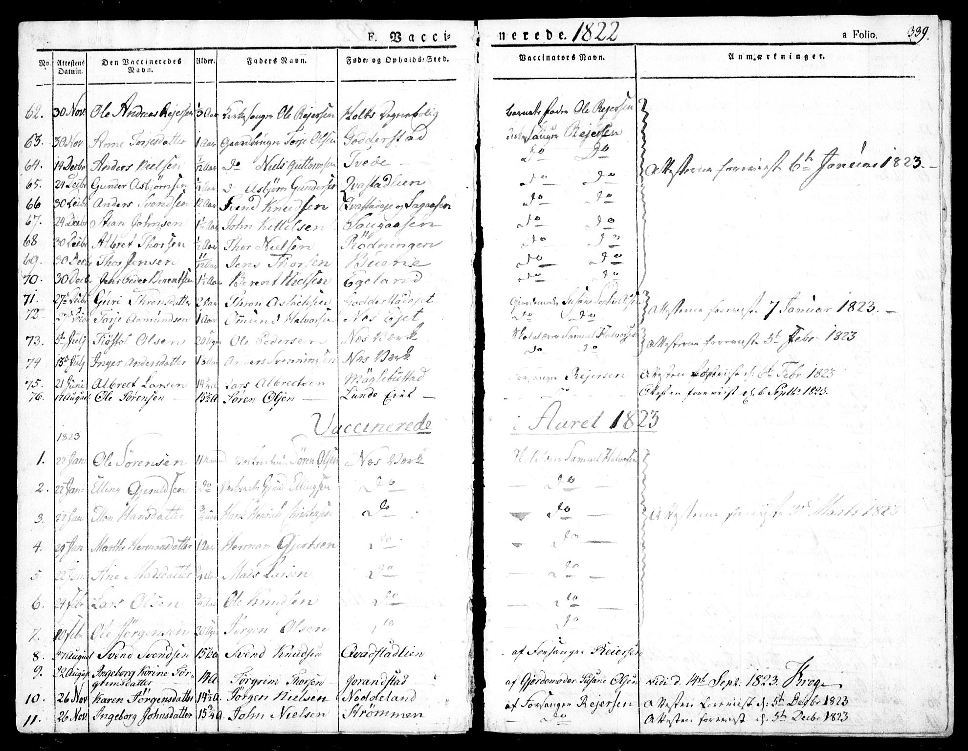 Holt sokneprestkontor, AV/SAK-1111-0021/F/Fa/L0006: Parish register (official) no. A 6, 1820-1835, p. 339