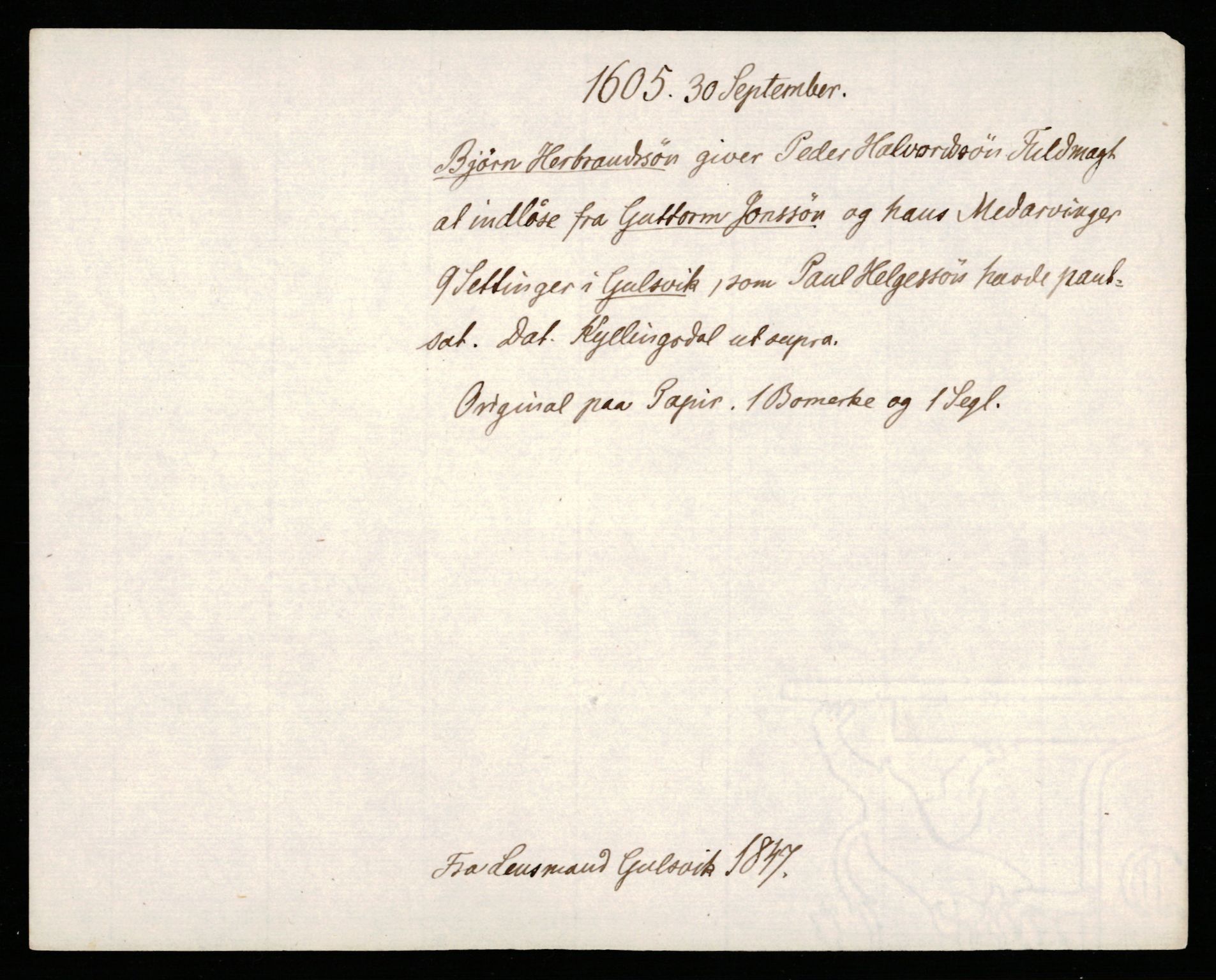 Riksarkivets diplomsamling, AV/RA-EA-5965/F35/F35b/L0005: Riksarkivets diplomer, seddelregister, 1601-1612, p. 351
