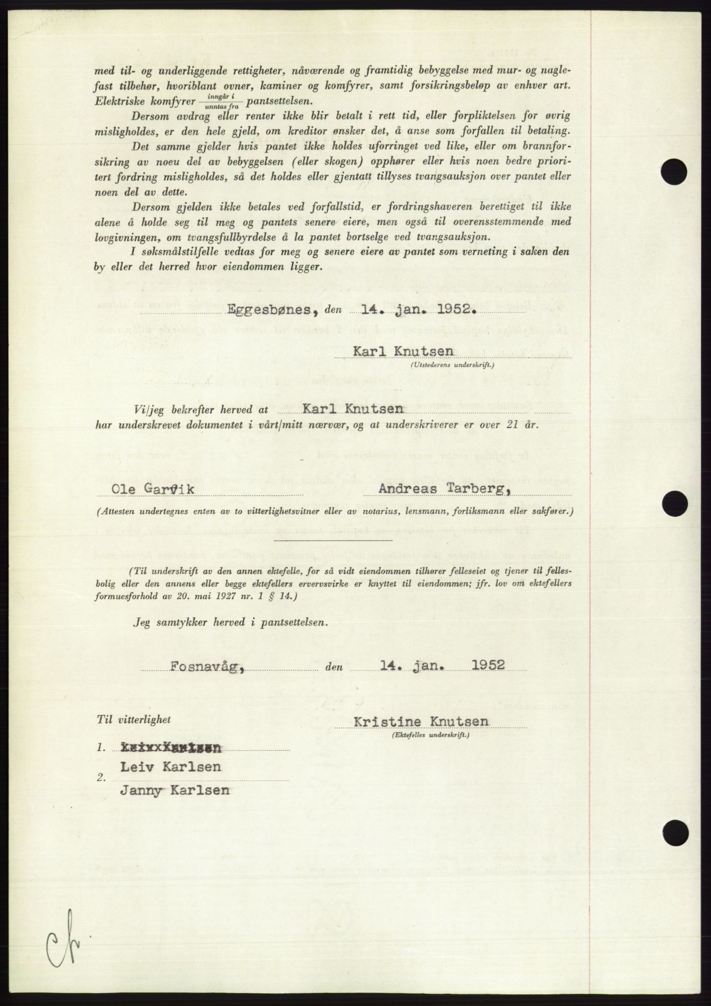 Søre Sunnmøre sorenskriveri, AV/SAT-A-4122/1/2/2C/L0121: Mortgage book no. 9B, 1951-1952, Diary no: : 317/1952