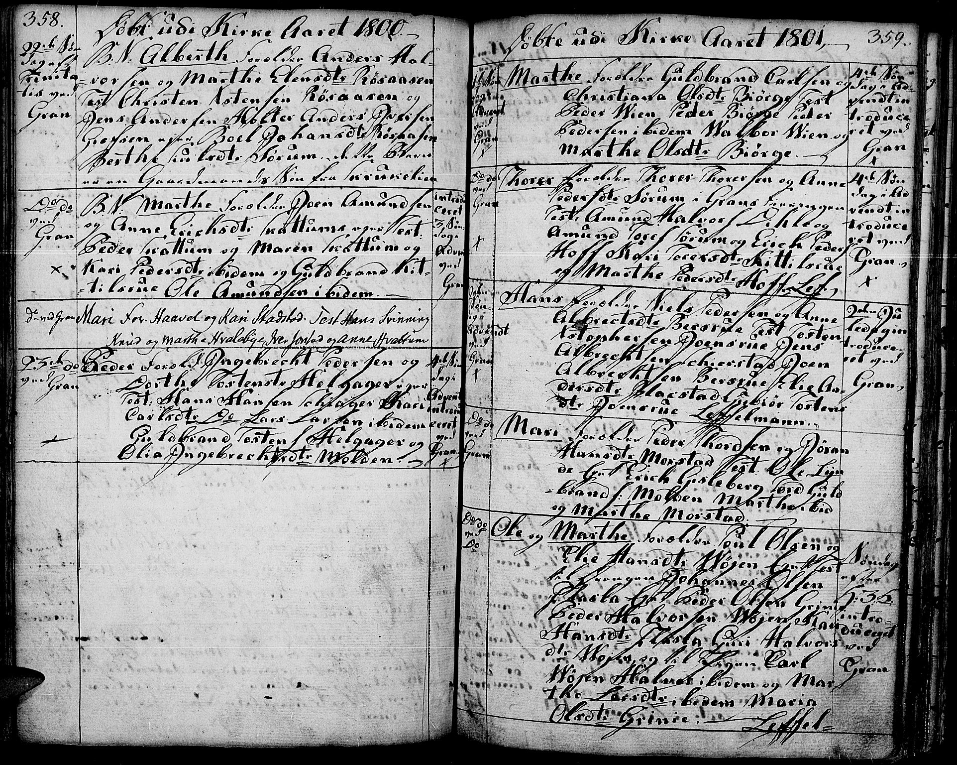 Gran prestekontor, AV/SAH-PREST-112/H/Ha/Haa/L0006: Parish register (official) no. 6, 1787-1824, p. 358-359