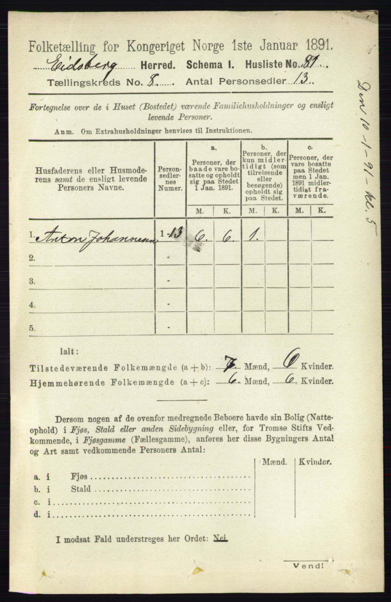 RA, 1891 census for 0125 Eidsberg, 1891, p. 4634