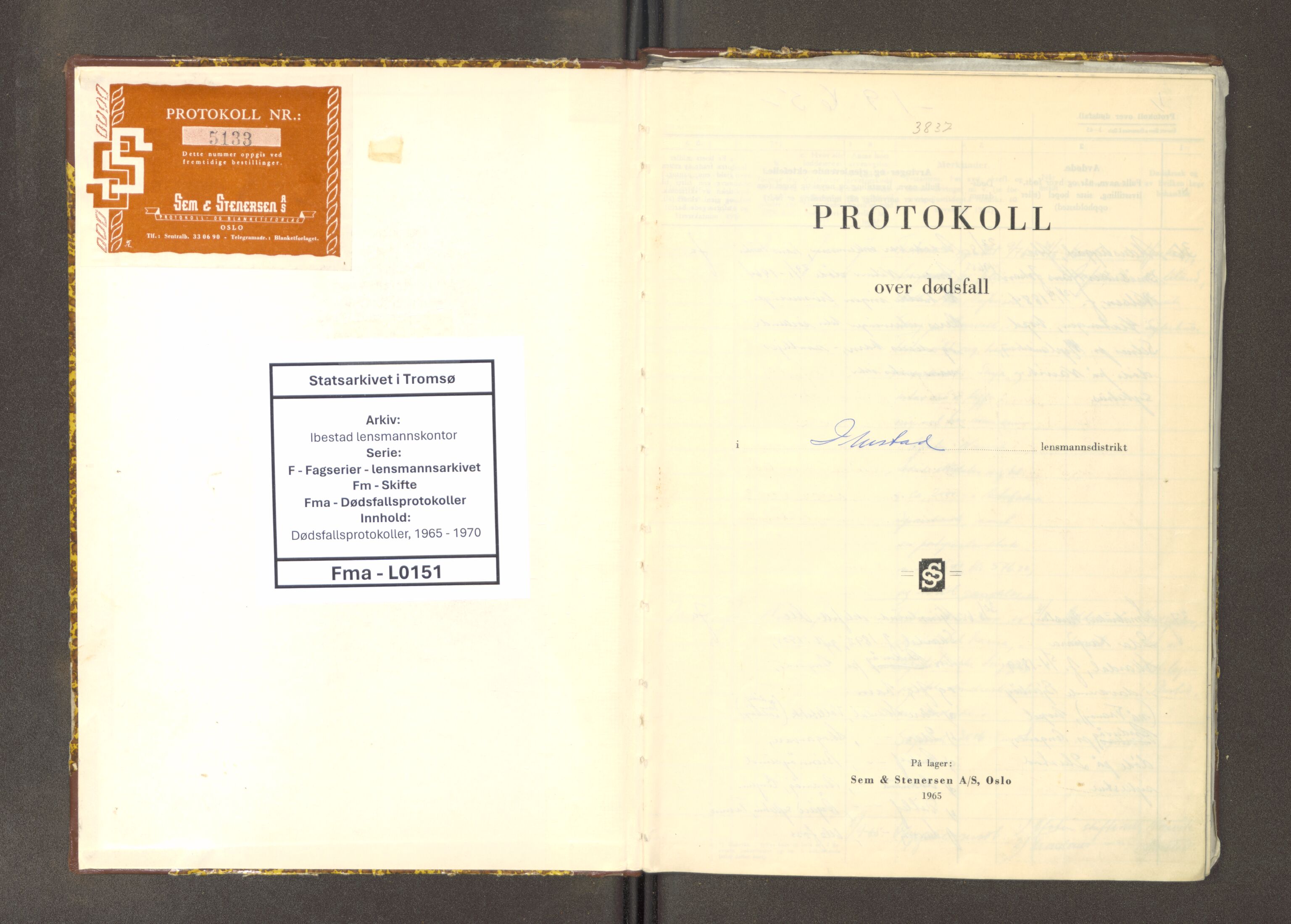 Ibestad lensmannskontor, AV/SATØ-S-1499/F/Fm/Fma/L0151: Dødsfallsprotokoll for Ibestad lensmannsdistrikt, 1965-1970