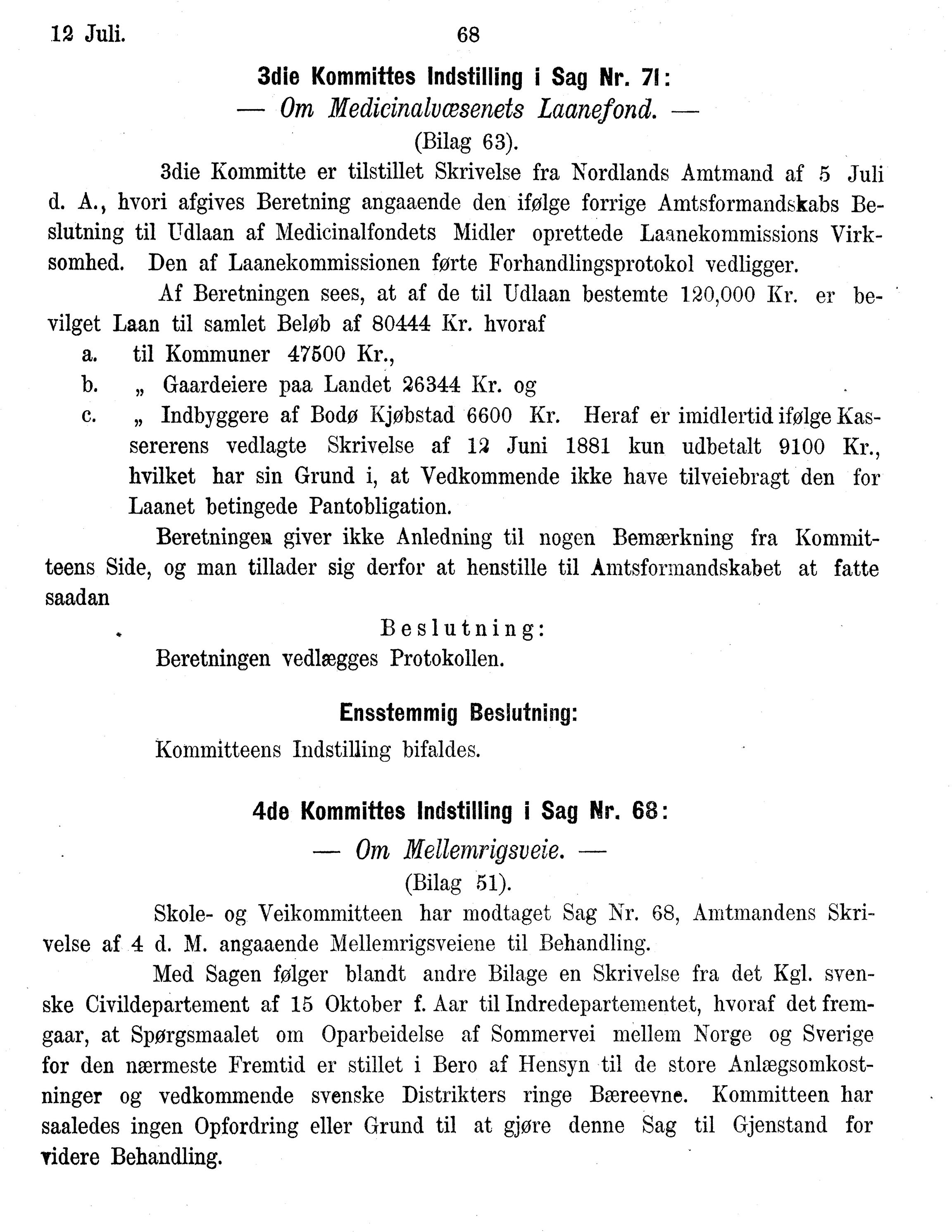 Nordland Fylkeskommune. Fylkestinget, AIN/NFK-17/176/A/Ac/L0014: Fylkestingsforhandlinger 1881-1885, 1881-1885