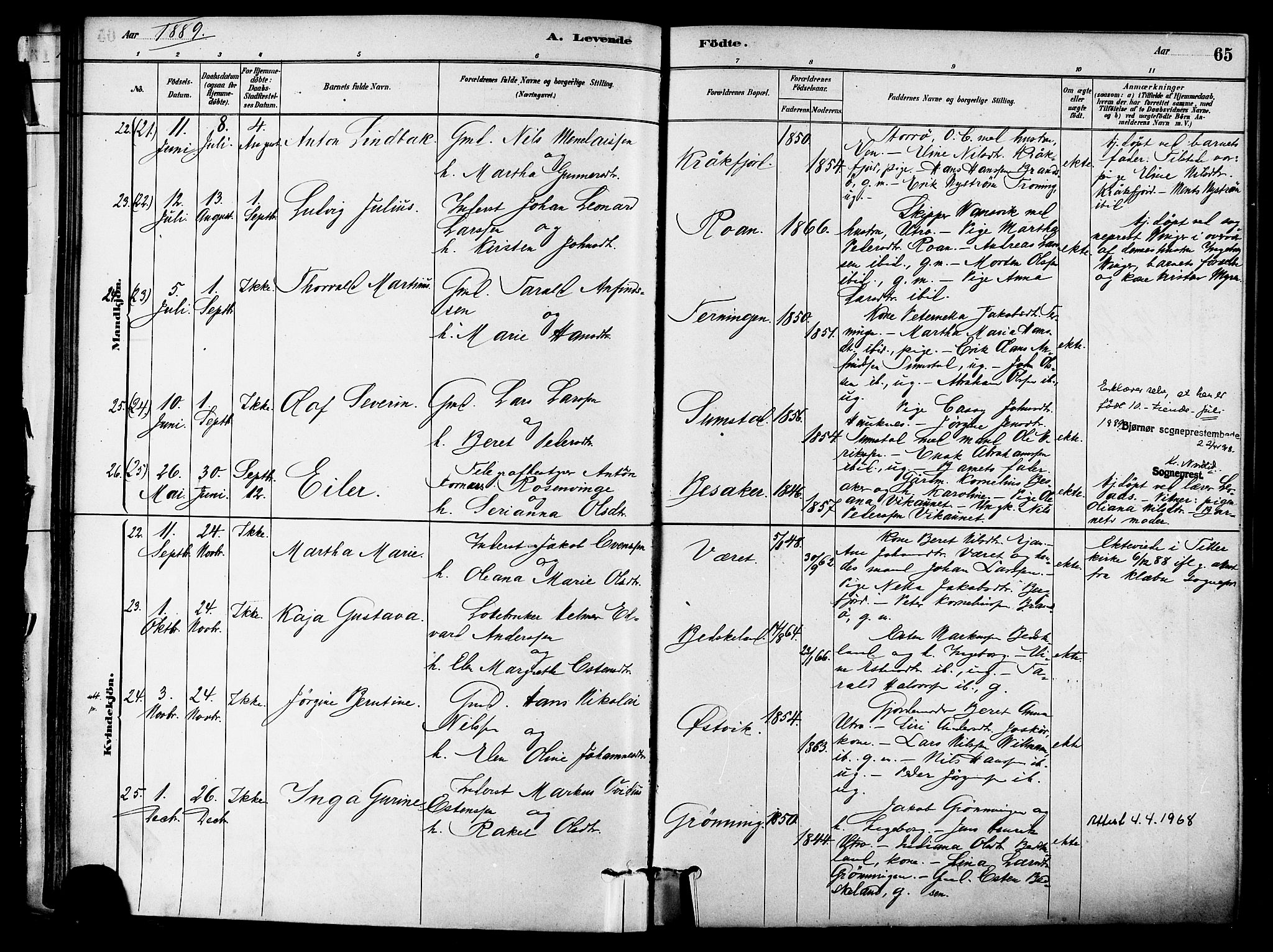 Ministerialprotokoller, klokkerbøker og fødselsregistre - Sør-Trøndelag, AV/SAT-A-1456/657/L0707: Parish register (official) no. 657A08, 1879-1893, p. 65