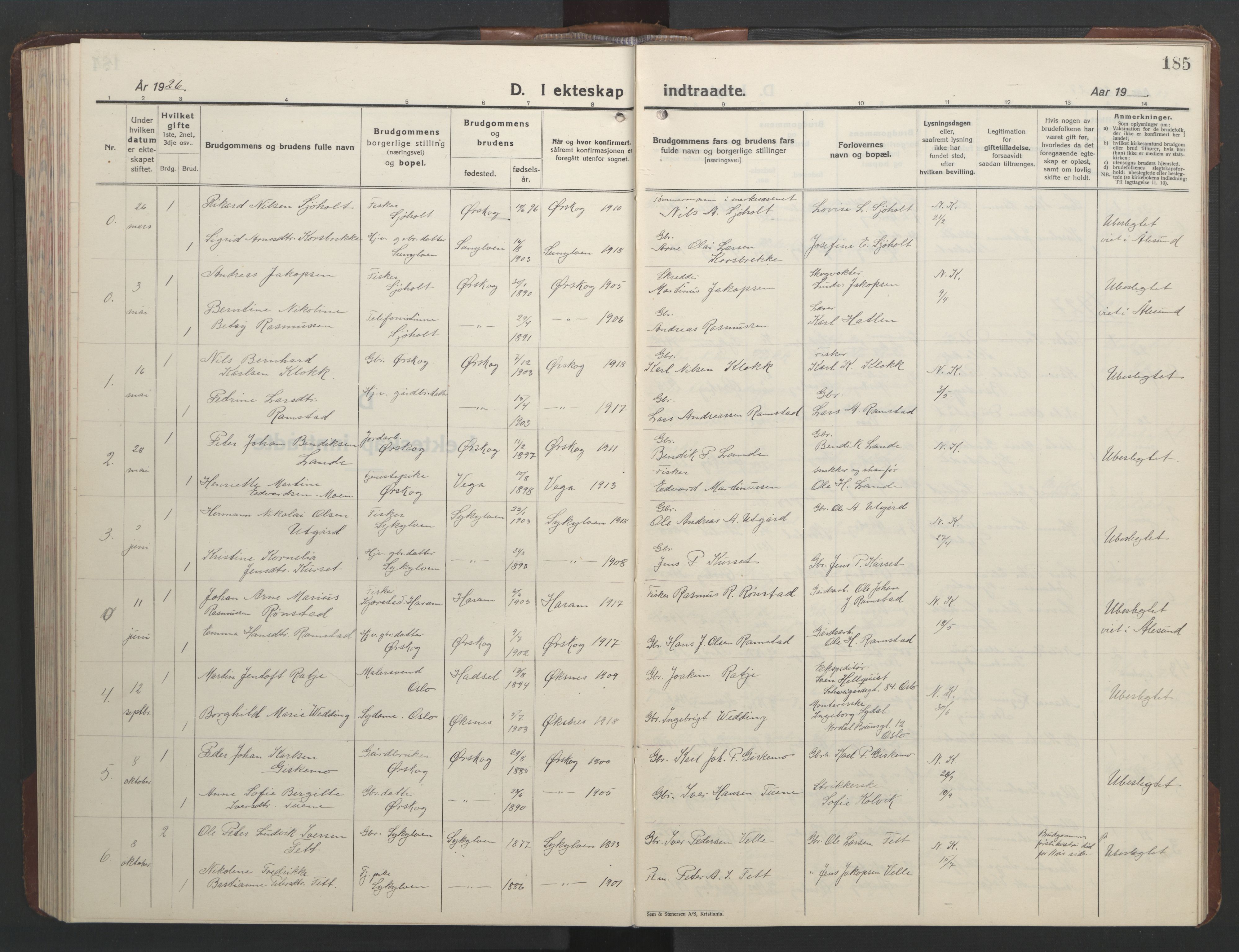 Ministerialprotokoller, klokkerbøker og fødselsregistre - Møre og Romsdal, AV/SAT-A-1454/522/L0329: Parish register (copy) no. 522C08, 1926-1951, p. 185