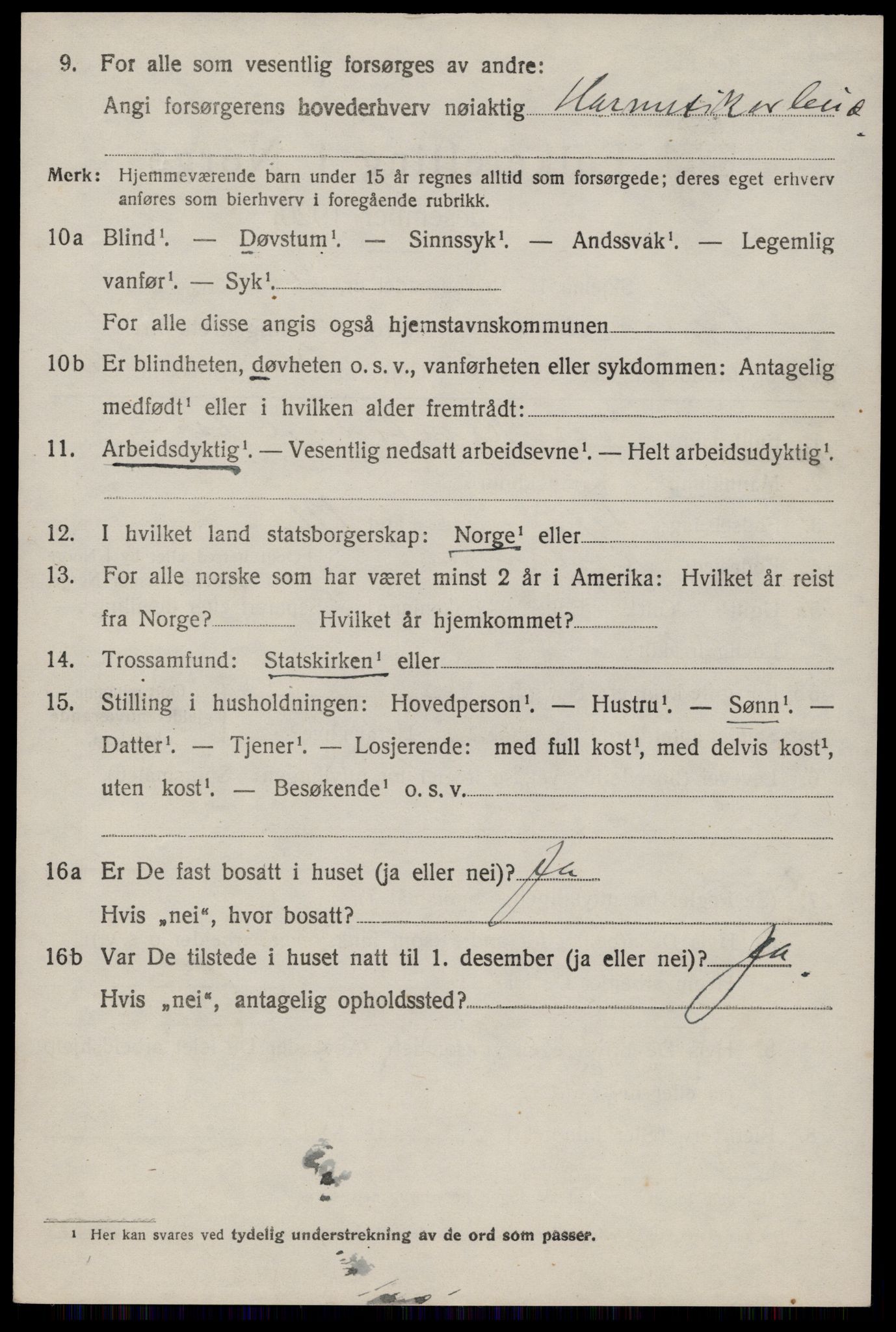 SAST, 1920 census for Stangaland, 1920, p. 1194