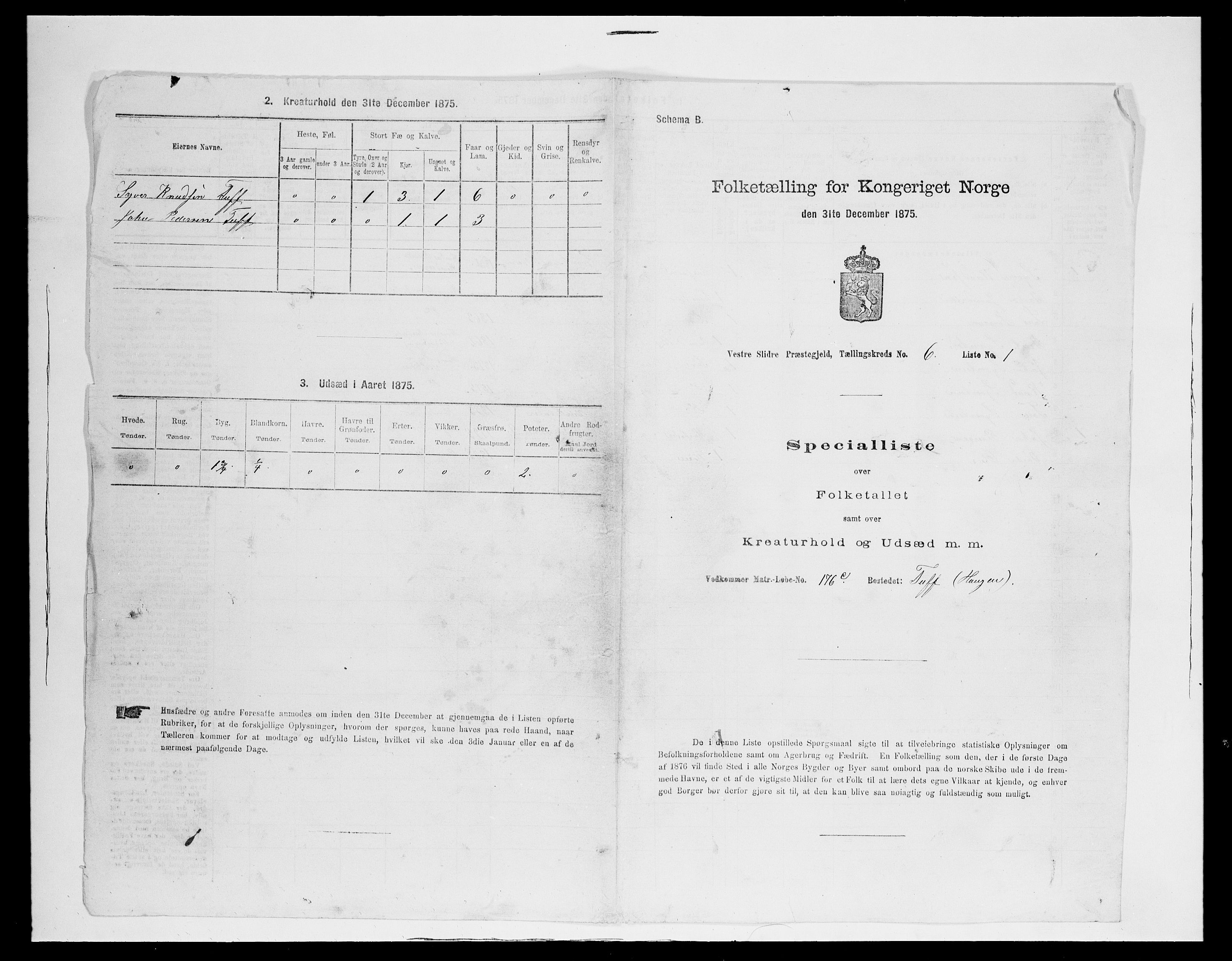 SAH, 1875 census for 0543P Vestre Slidre, 1875, p. 709