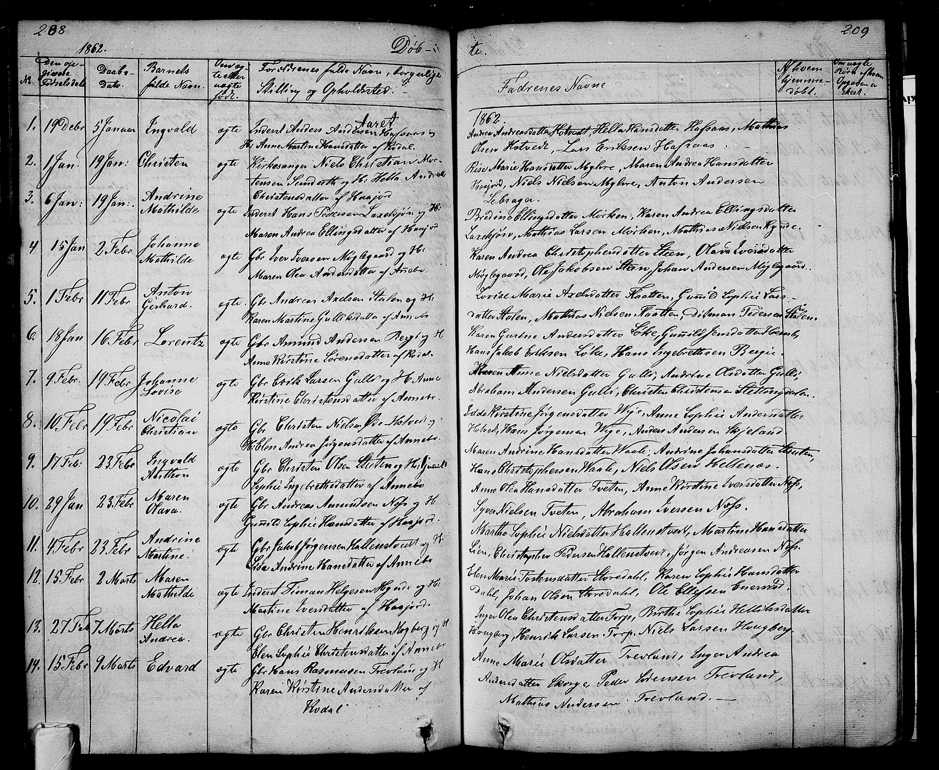 Andebu kirkebøker, AV/SAKO-A-336/G/Ga/L0003: Parish register (copy) no. I 3, 1832-1867, p. 208-209