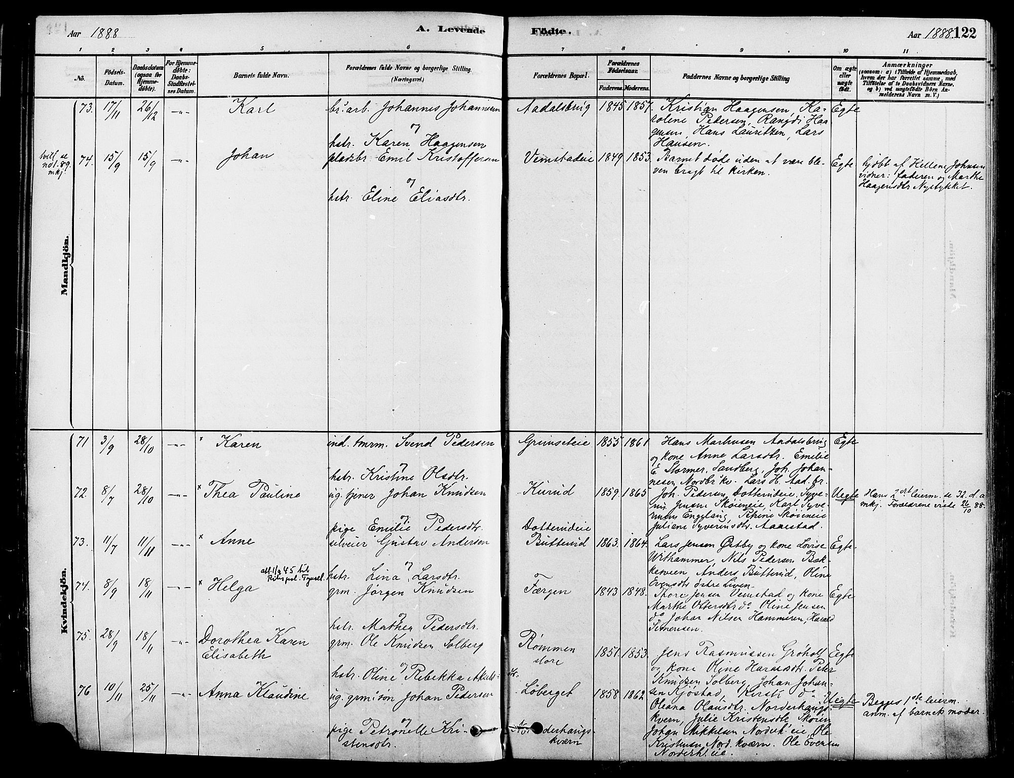 Løten prestekontor, AV/SAH-PREST-022/K/Ka/L0009: Parish register (official) no. 9, 1878-1891, p. 122