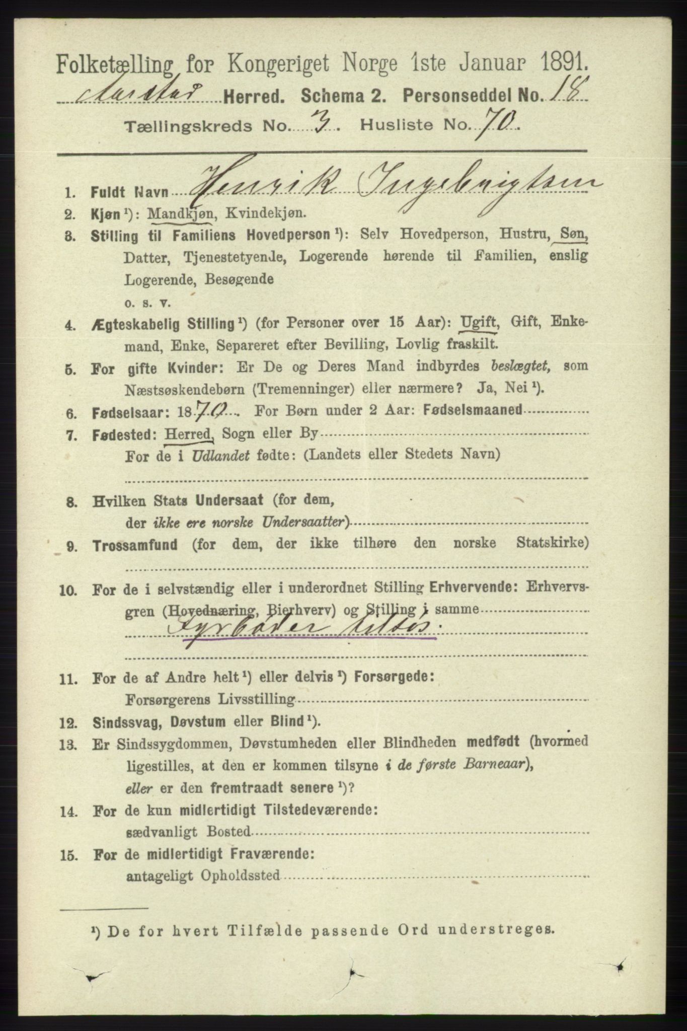 SAB, 1891 Census for 1280 Årstad, 1891, p. 2867