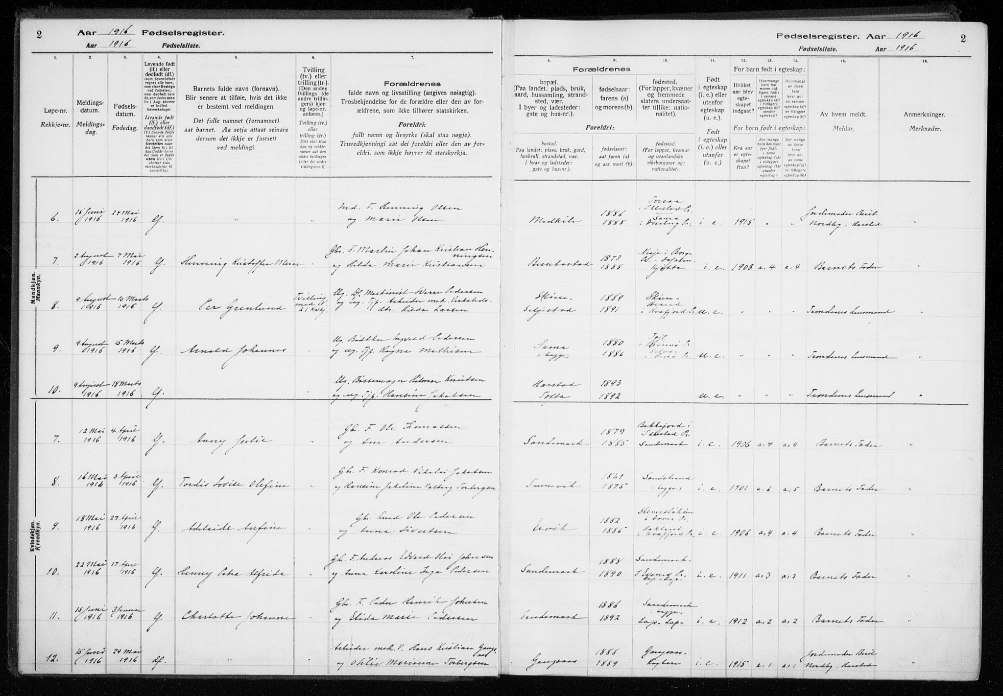 Trondenes sokneprestkontor, AV/SATØ-S-1319/I/Ia/L0089: Birth register no. 89, 1916-1925