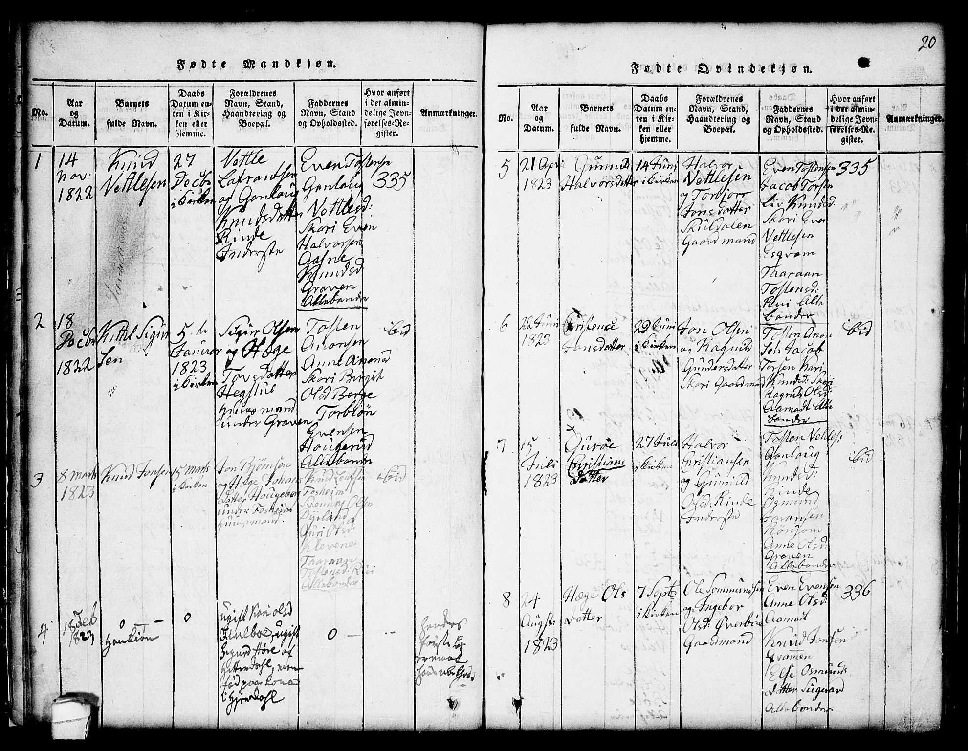 Seljord kirkebøker, AV/SAKO-A-20/G/Gc/L0001: Parish register (copy) no. III 1, 1815-1849, p. 20