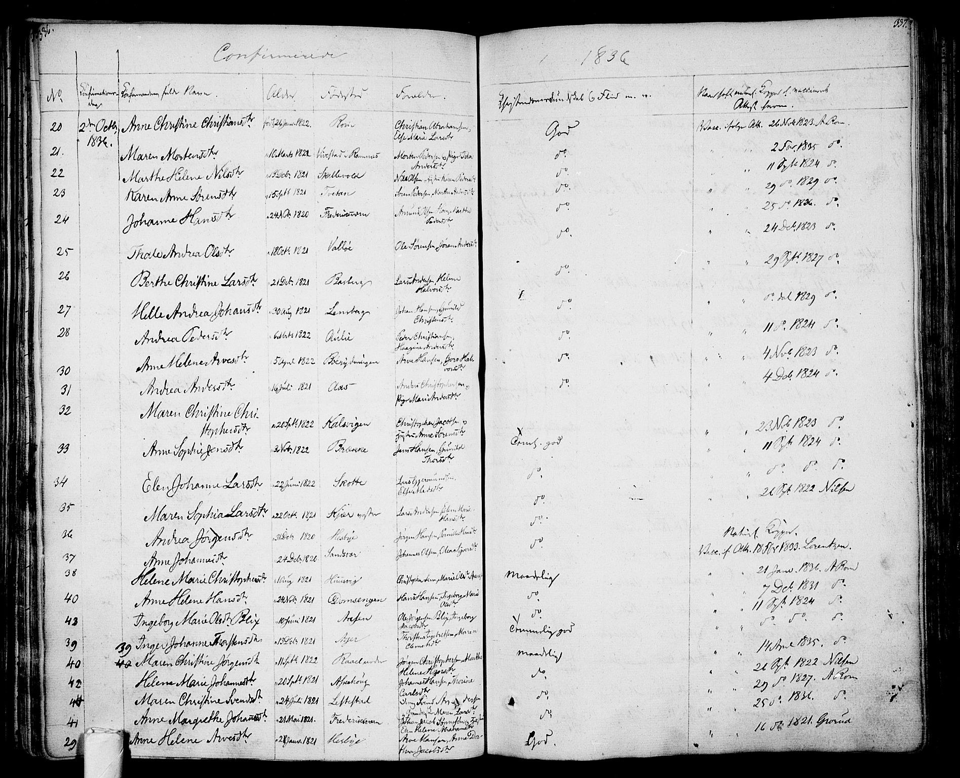 Sem kirkebøker, AV/SAKO-A-5/F/Fa/L0005: Parish register (official) no. I 5, 1825-1842, p. 336-337