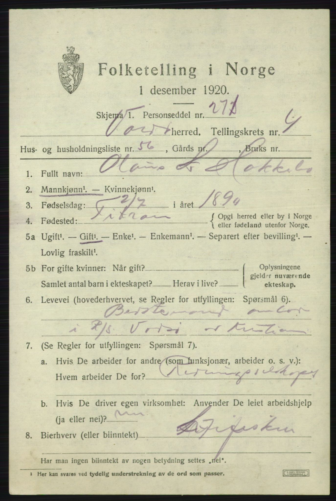 SATØ, 1920 census for Vardø rural district, 1920, p. 2570