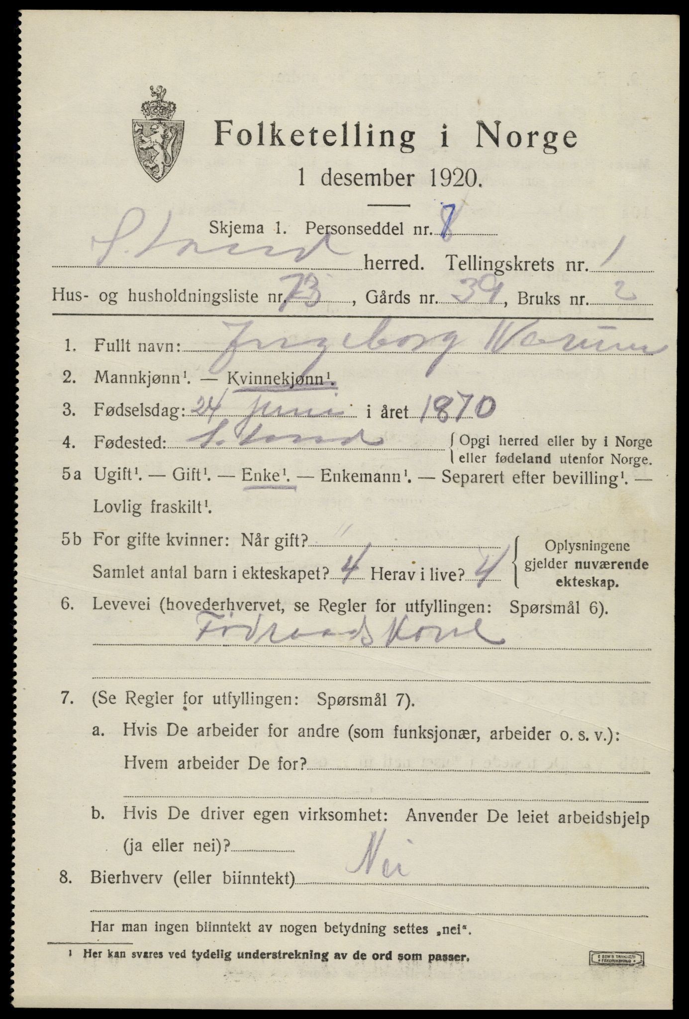 SAH, 1920 census for Søndre Land, 1920, p. 2189