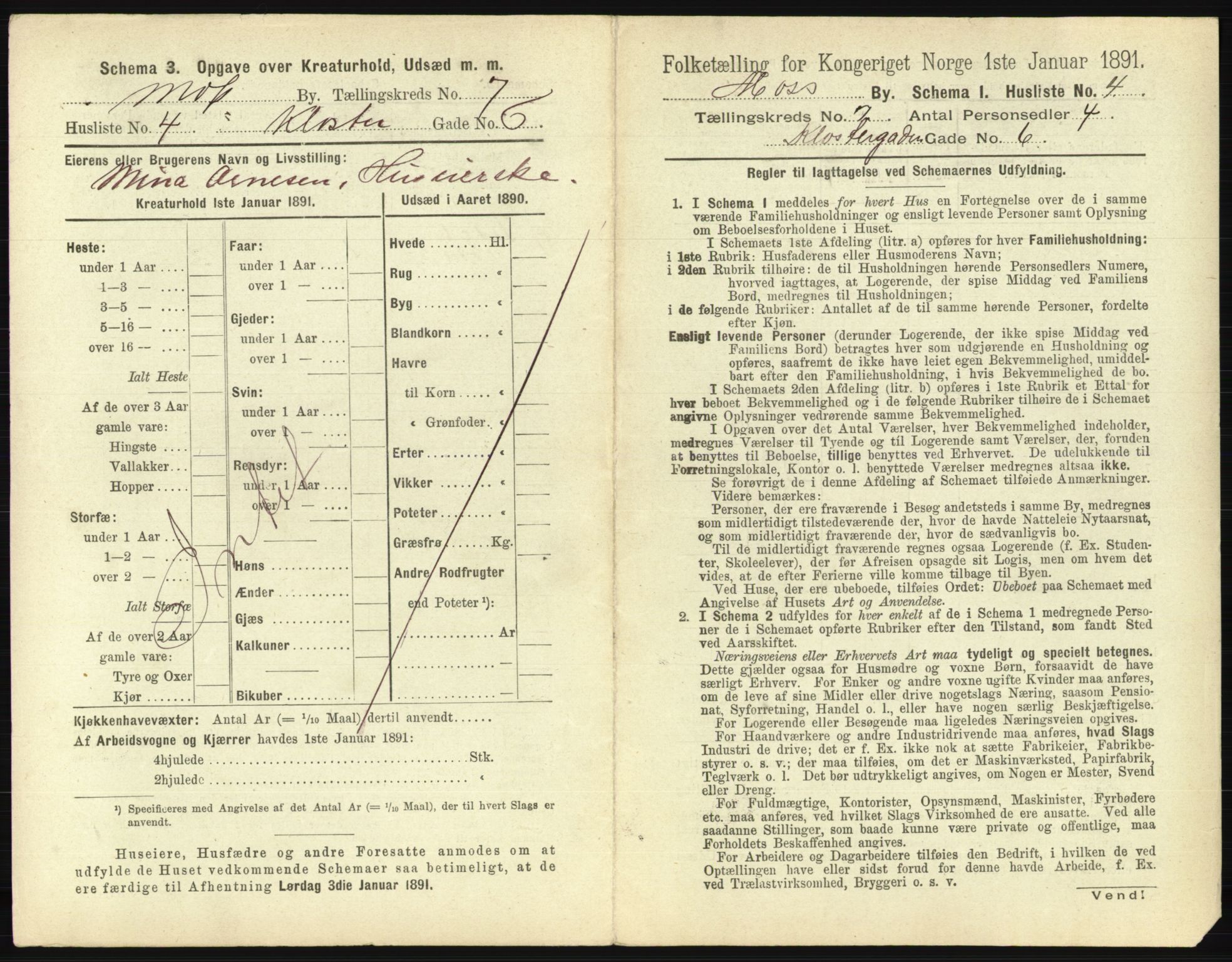 RA, 1891 census for 0104 Moss, 1891, p. 400