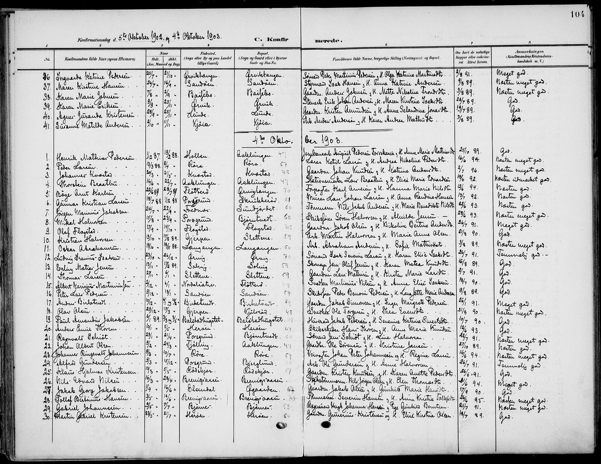 Eidanger kirkebøker, SAKO/A-261/F/Fa/L0013: Parish register (official) no. 13, 1900-1913, p. 104
