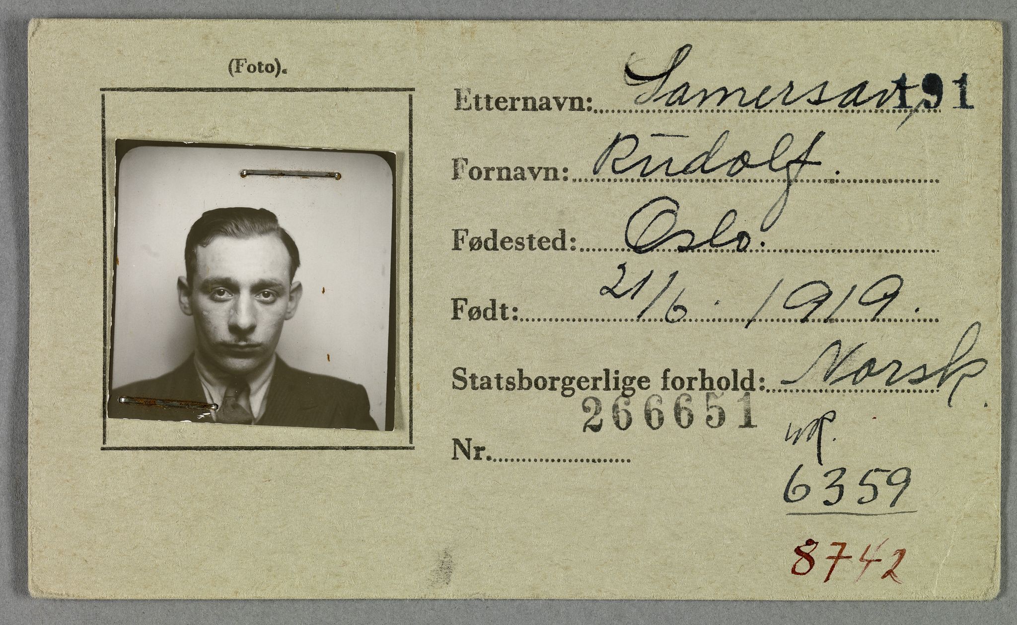 Sosialdepartementet, Våre Falne, RA/S-1708/E/Ee/L0021A: Fotografier av jøder på legitimasjonskort (1941-42), 1941-1942, p. 297