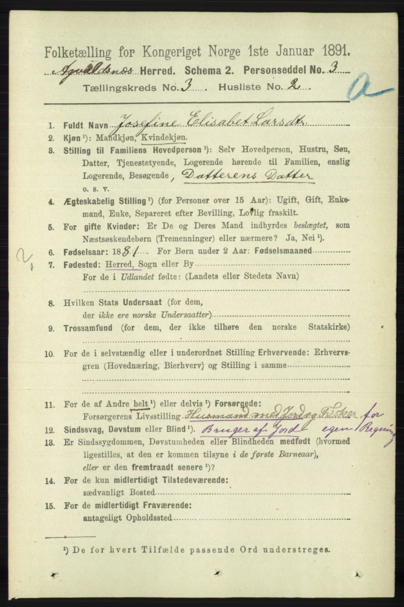 RA, 1891 census for 1147 Avaldsnes, 1891, p. 1020