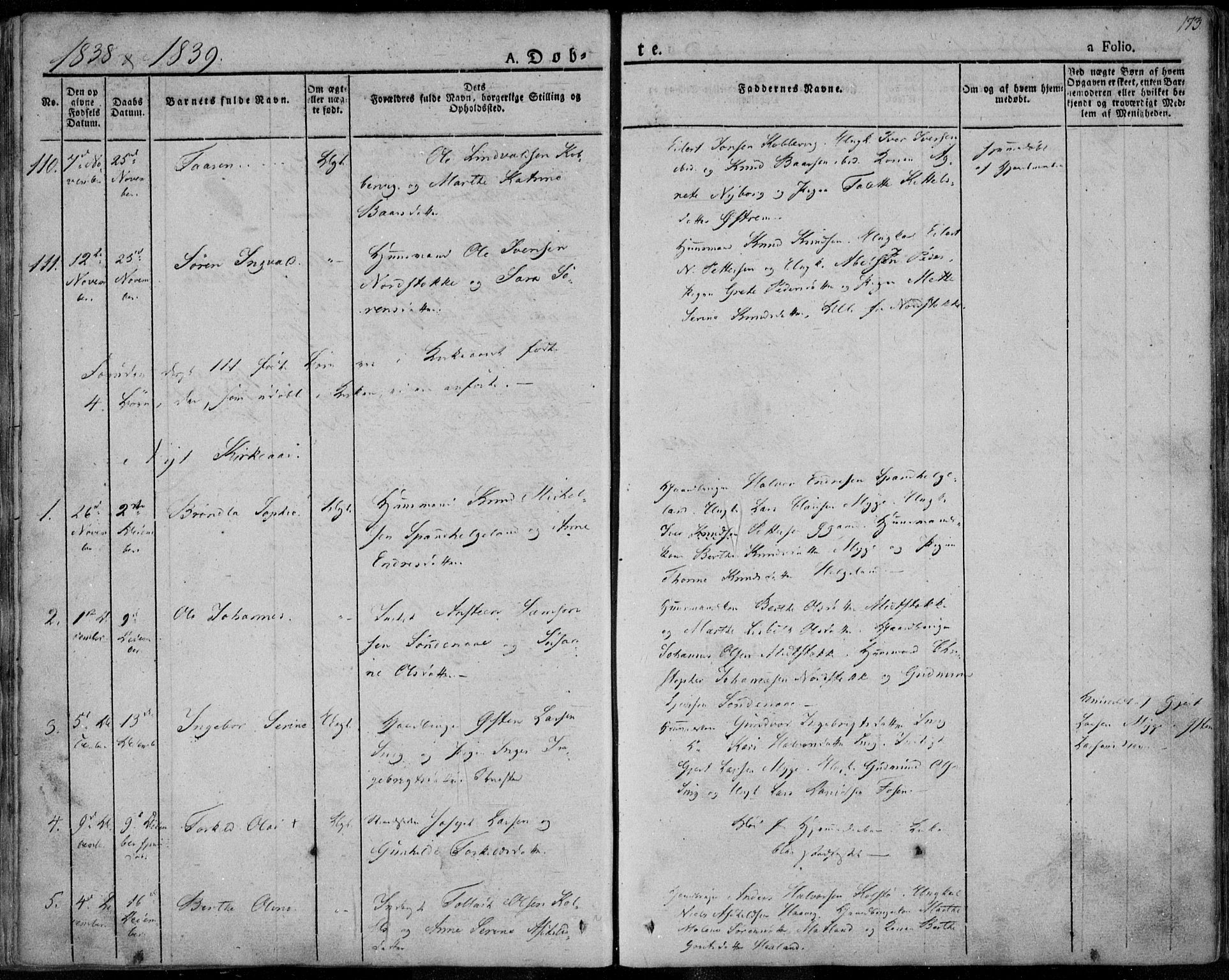 Avaldsnes sokneprestkontor, SAST/A -101851/H/Ha/Haa/L0005: Parish register (official) no. A 5.1, 1825-1841, p. 173