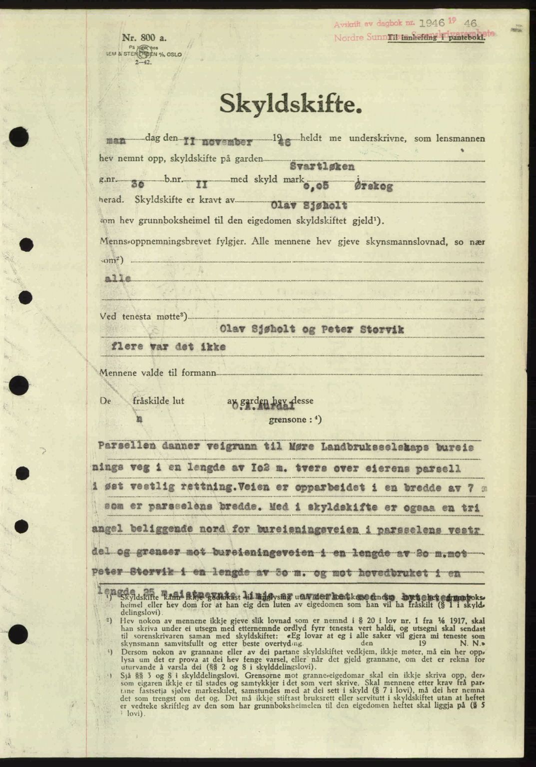 Nordre Sunnmøre sorenskriveri, AV/SAT-A-0006/1/2/2C/2Ca: Mortgage book no. A23, 1946-1947, Diary no: : 1946/1946